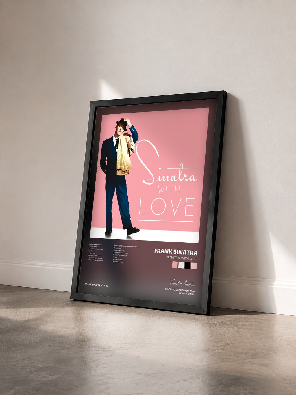 #noir Tableau de l'album Sinatra, With Love de Frank Sinatra vu de trois quarts, cadre noir