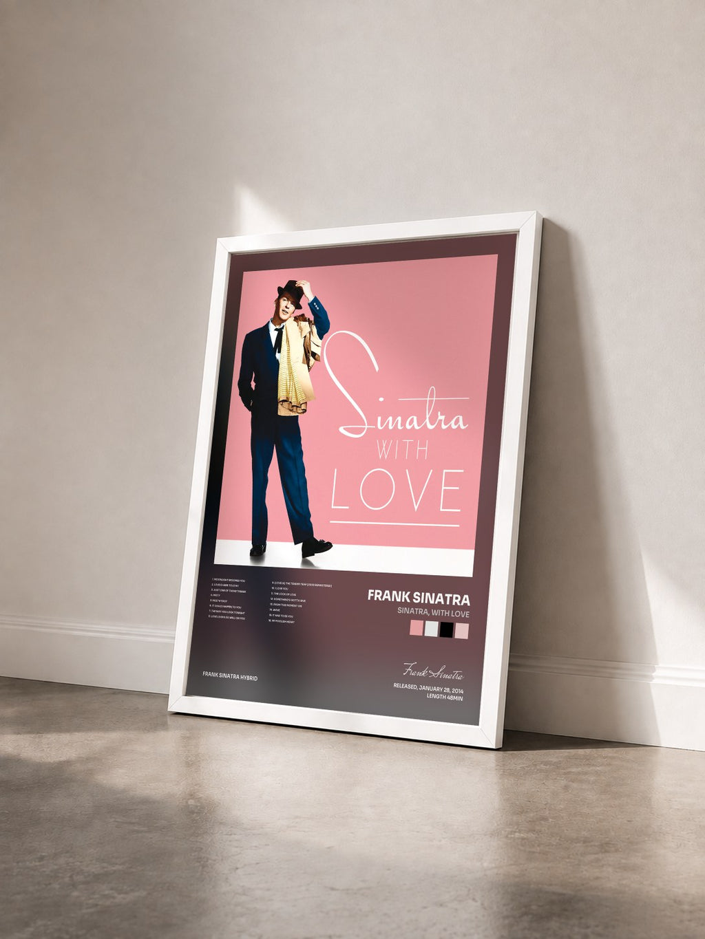 #blanc Tableau de l'album Sinatra, With Love de Frank Sinatra vu de trois quarts, cadre blanc