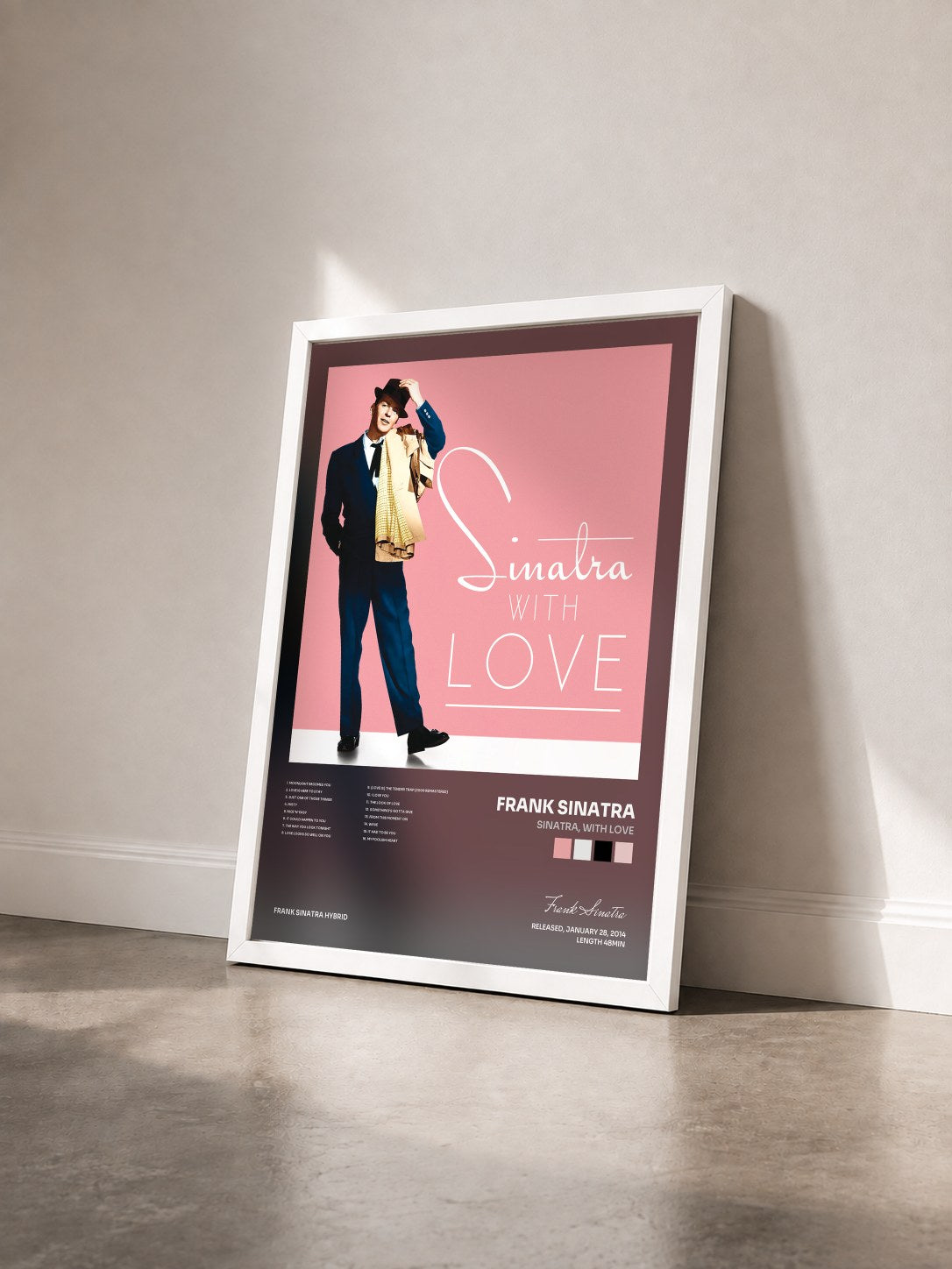 #blanc Tableau de l'album Sinatra, With Love de Frank Sinatra vu de trois quarts, cadre blanc