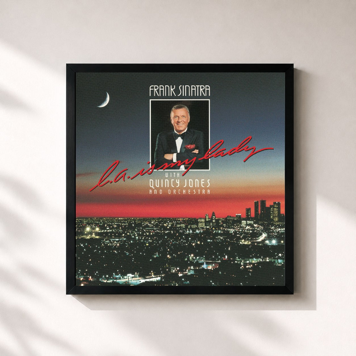 #noir Tableau carré de l'album L.A. Is My Lady de Frank Sinatra, cadre noir 32x32 cm