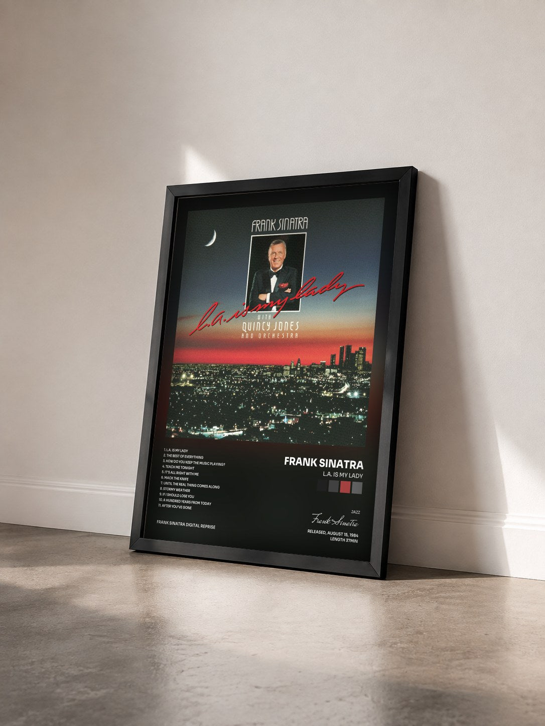 #noir Tableau de l'album L.A. Is My Lady de Frank Sinatra vu de trois quarts, cadre noir