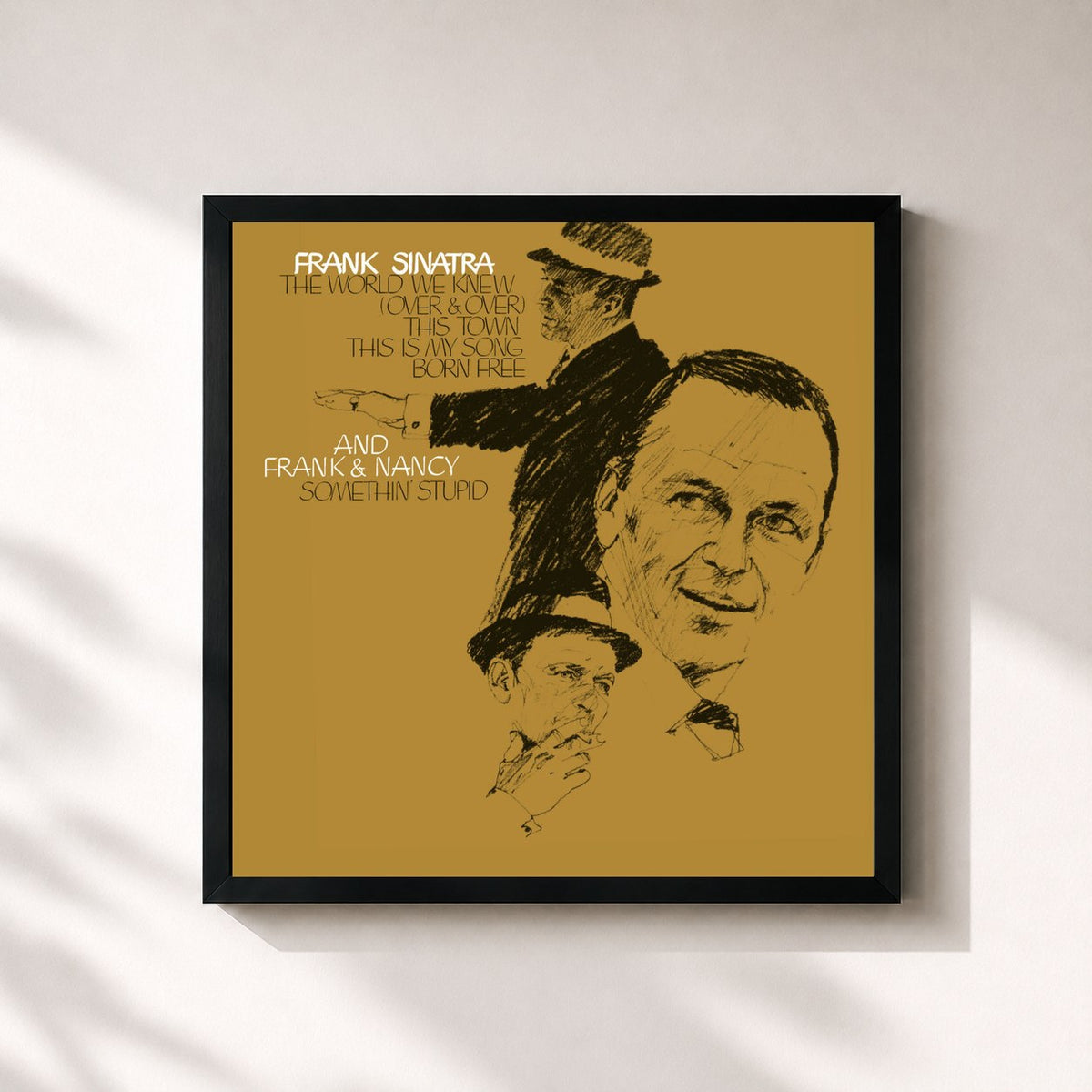#noir Tableau carré de l'album The World We Knew de Frank Sinatra, cadre noir 32x32 cm