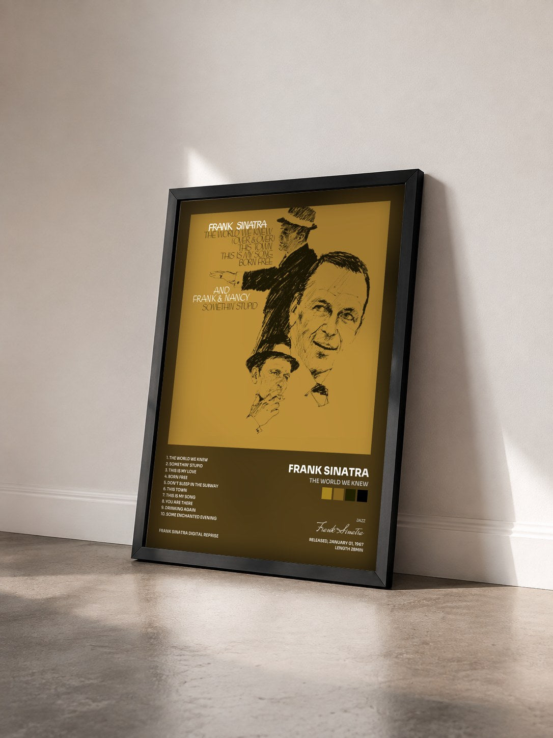 #noir Tableau de l'album The World We Knew de Frank Sinatra vu de trois quarts, cadre noir