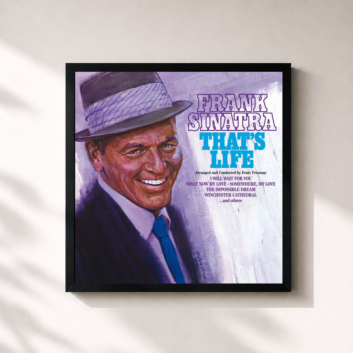 #noir Tableau carré de l'album That's Life de Frank Sinatra, cadre noir 32x32 cm