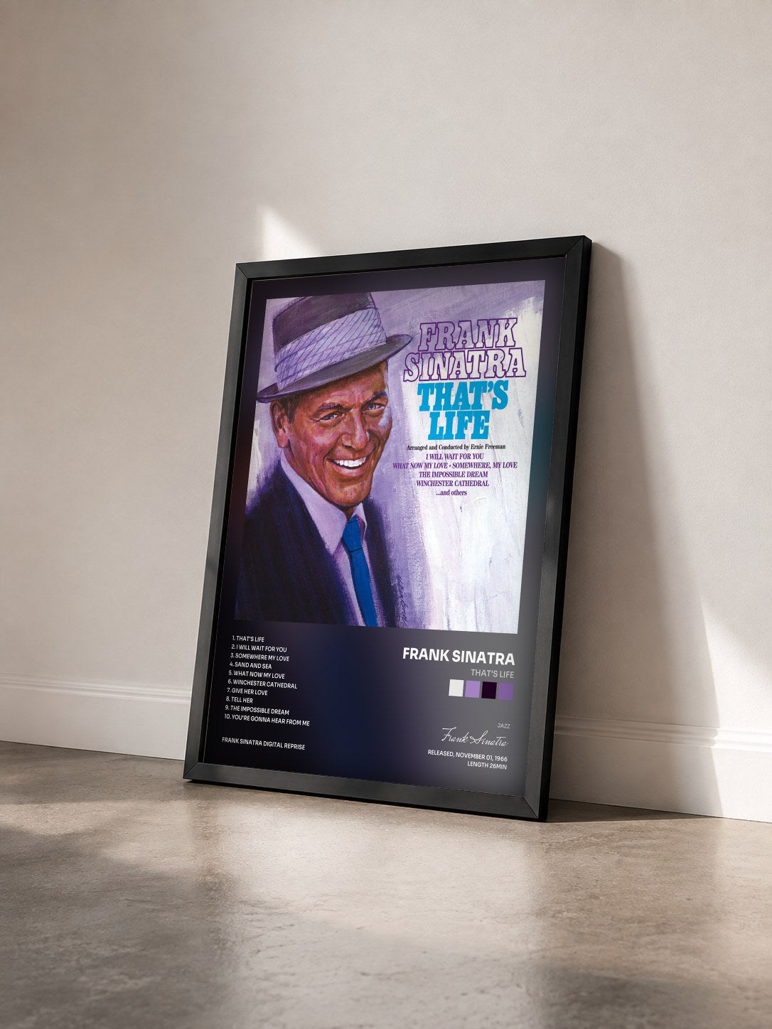 #noir Tableau de l'album That's Life de Frank Sinatra vu de trois quarts, cadre noir
