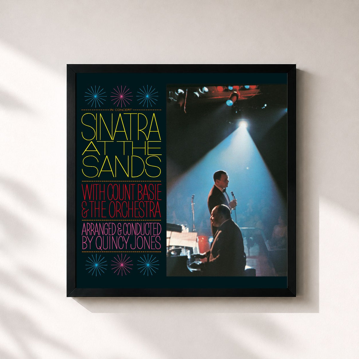 #noir Tableau carré de l'album Sinatra At The Sands de Frank Sinatra, cadre noir 32x32 cm