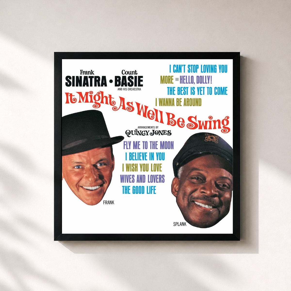 #noir Tableau carré de l'album It Might As Well Be Swing de Frank Sinatra, cadre noir 32x32 cm