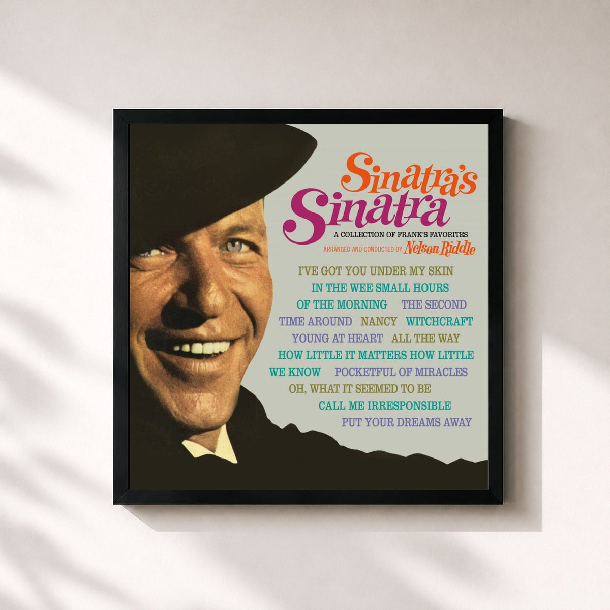 #noir Tableau carré de l'album Sinatra's Sinatra de Frank Sinatra, cadre noir 32x32 cm