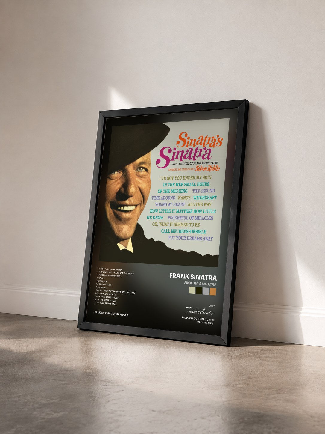 #noir Tableau de l'album Sinatra's Sinatra de Frank Sinatra vu de trois quarts, cadre noir