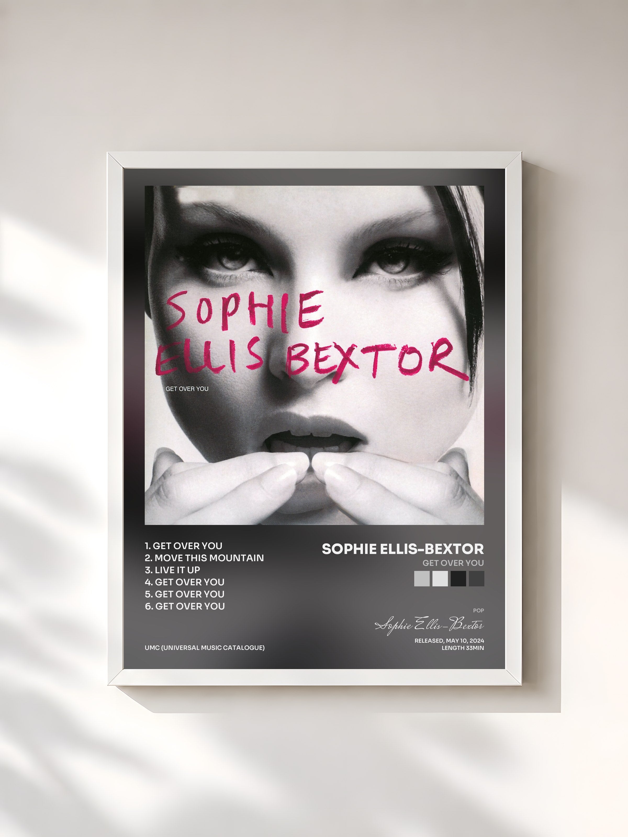 #blanc Tableau de l'album Get Over You de Sophie Ellis-Bextor, cadre blanc, imprimé et encadré en France