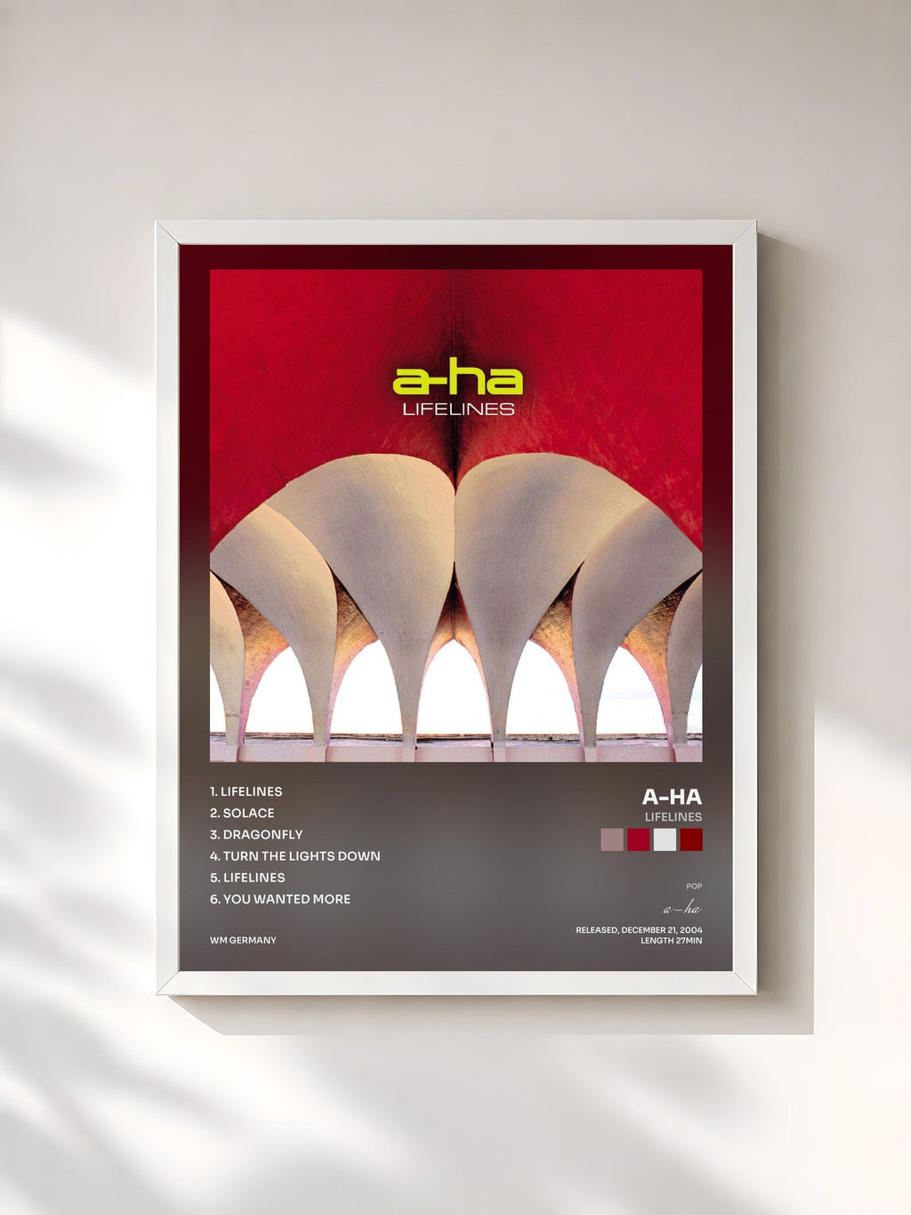 #blanc Lifelines by a-ha as a framed art print, white frame, printed and framed in France