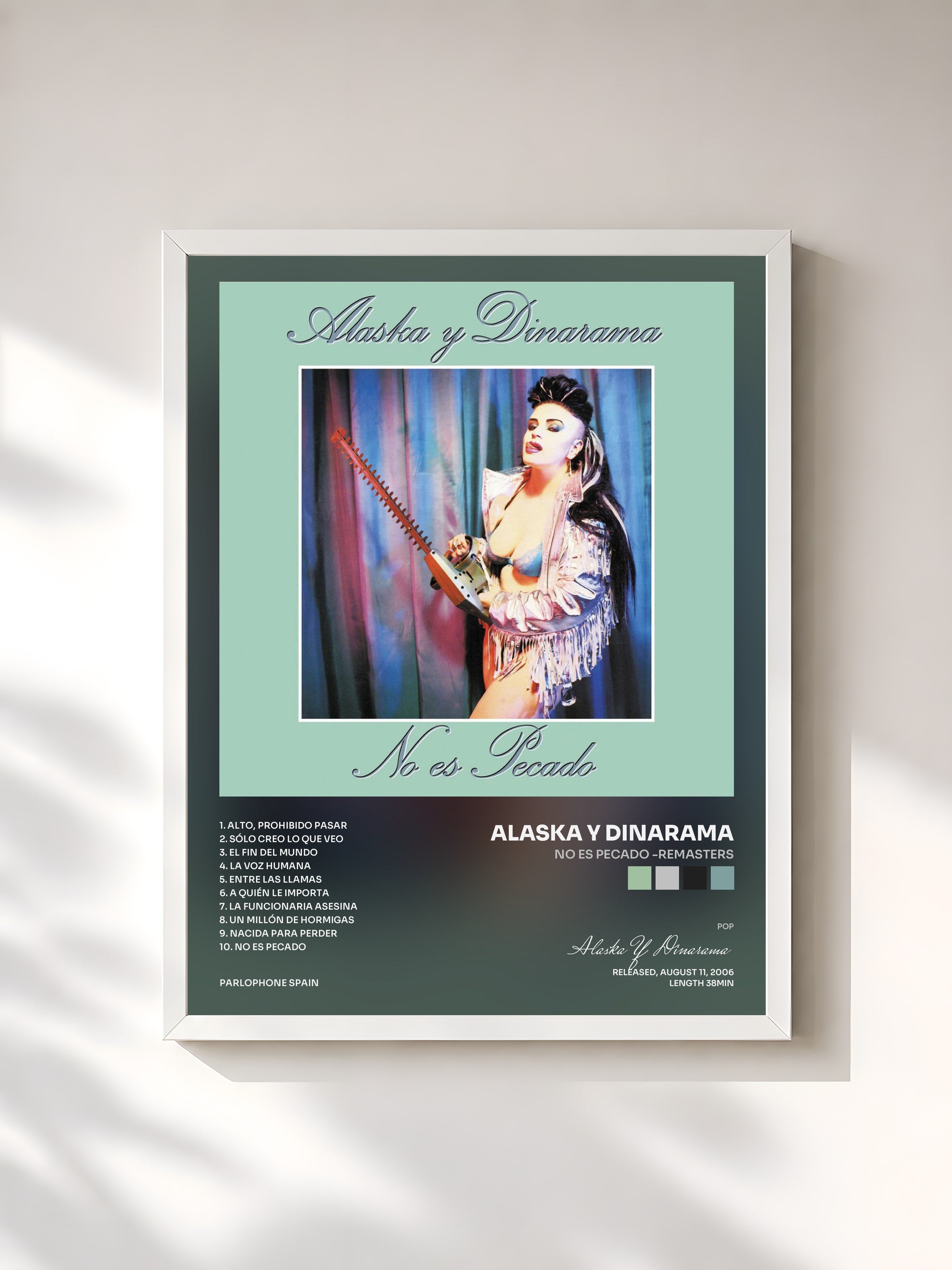 #blanc Tableau de l'album No Es Pecado -Remasters de Alaska Y Dinarama, cadre blanc, imprimé et encadré en France