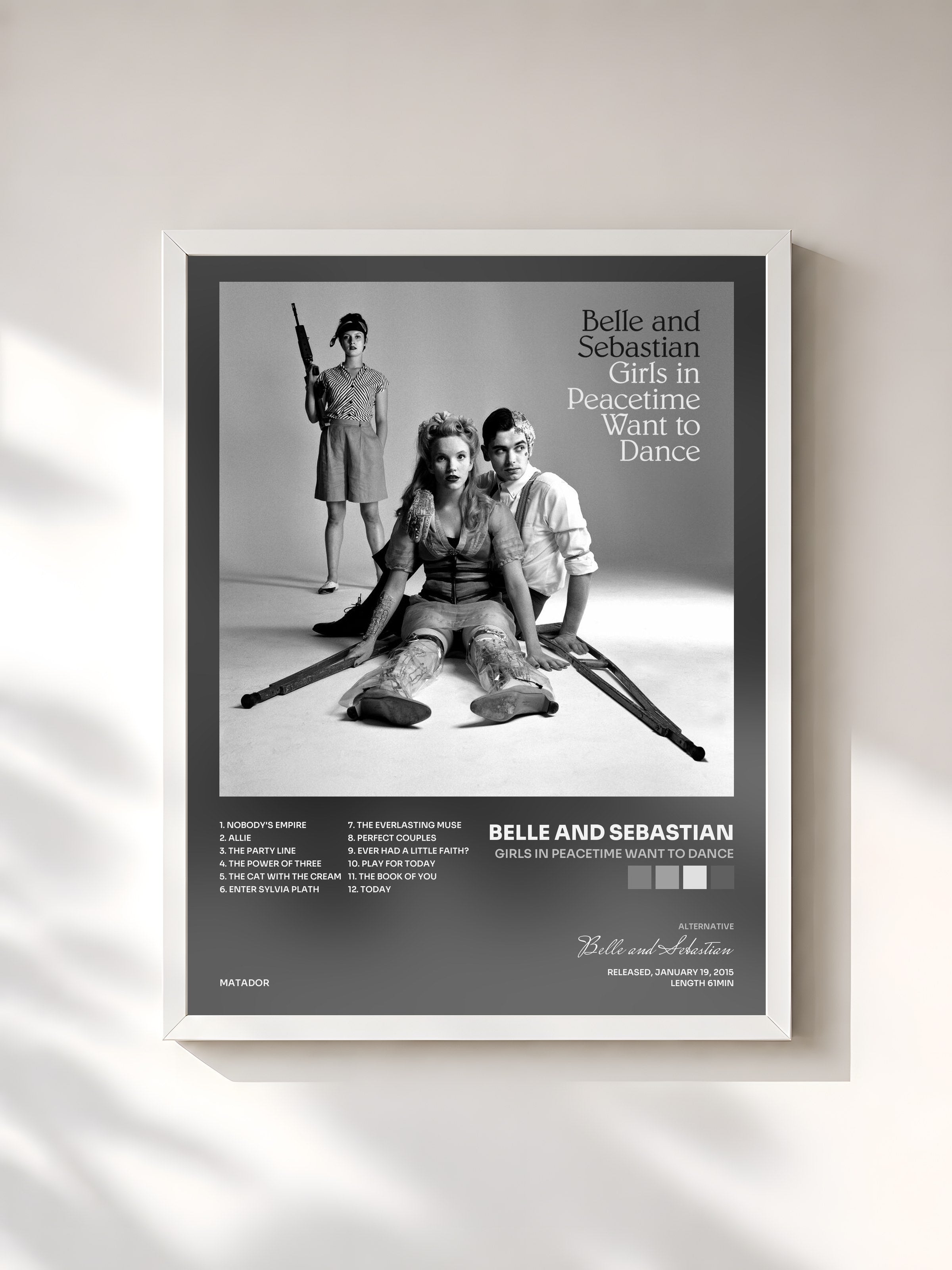 #blanc Tableau de l'album Girls in Peacetime Want to Dance de Belle and Sebastian, cadre blanc, imprimé et encadré en France