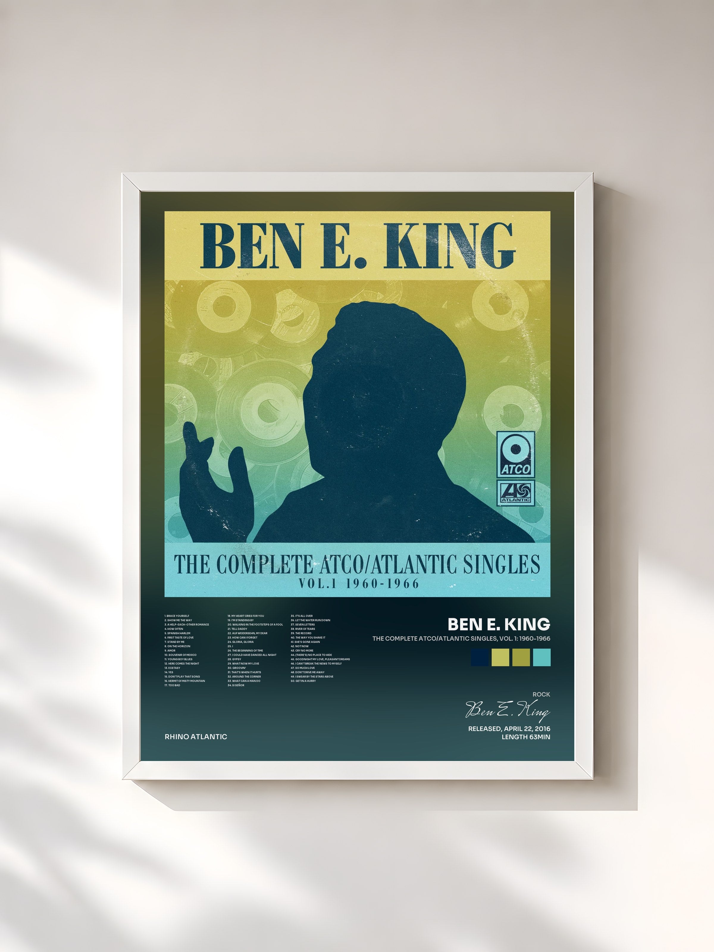 #blanc Tableau de l'album The Complete Atco/Atlantic Singles, Vol. 1: 1960-1966 de Ben E. King, cadre blanc, imprimé et encadré en France