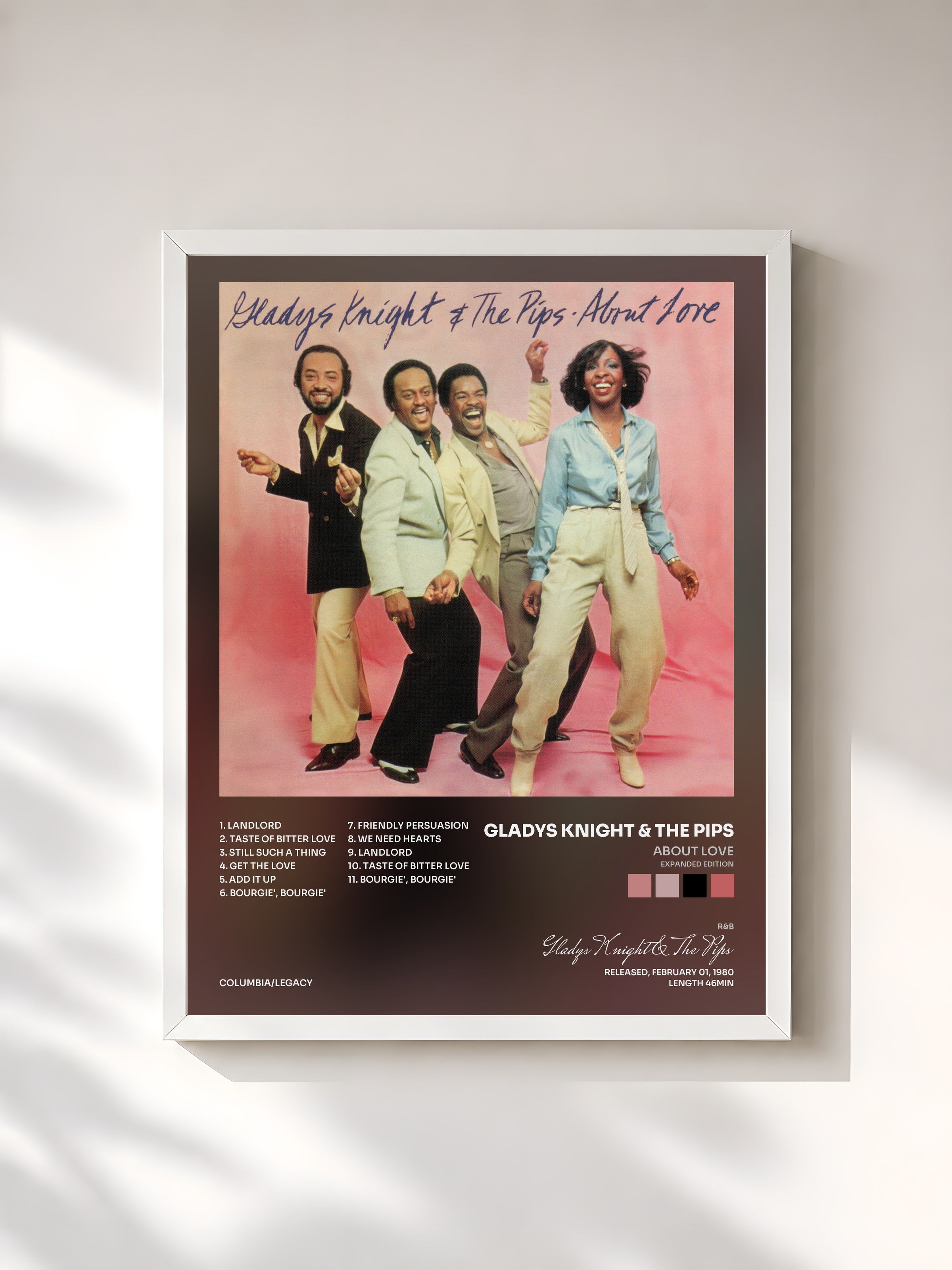 #blanc Tableau de l'album About Love (Expanded Edition) de Gladys Knight & The Pips, cadre blanc, imprimé et encadré en France