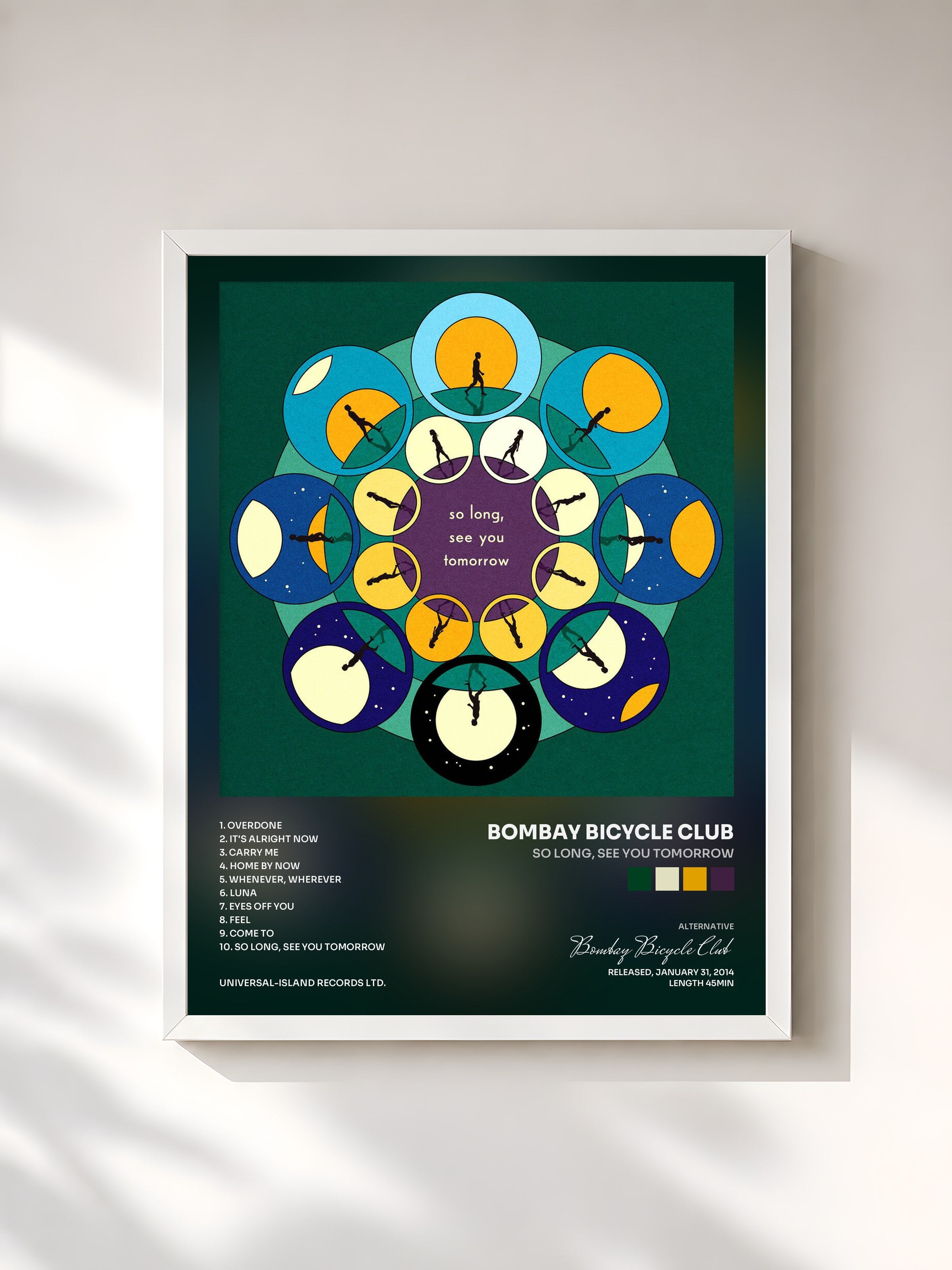 #blanc Tableau de l'album So Long, See You Tomorrow de Bombay Bicycle Club, cadre blanc, imprimé et encadré en France