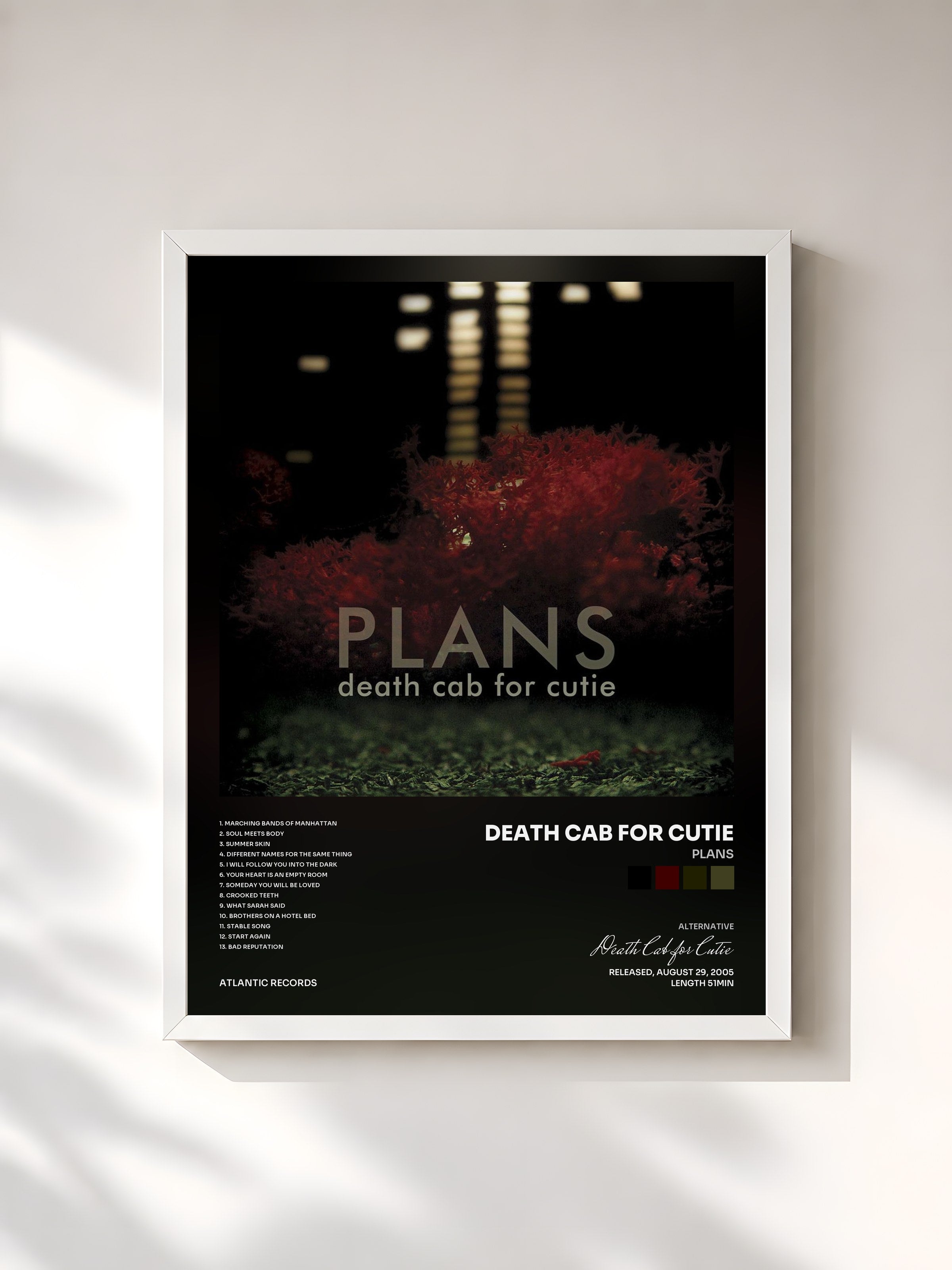 #blanc Tableau de l'album Plans de Death Cab for Cutie, cadre blanc, imprimé et encadré en France