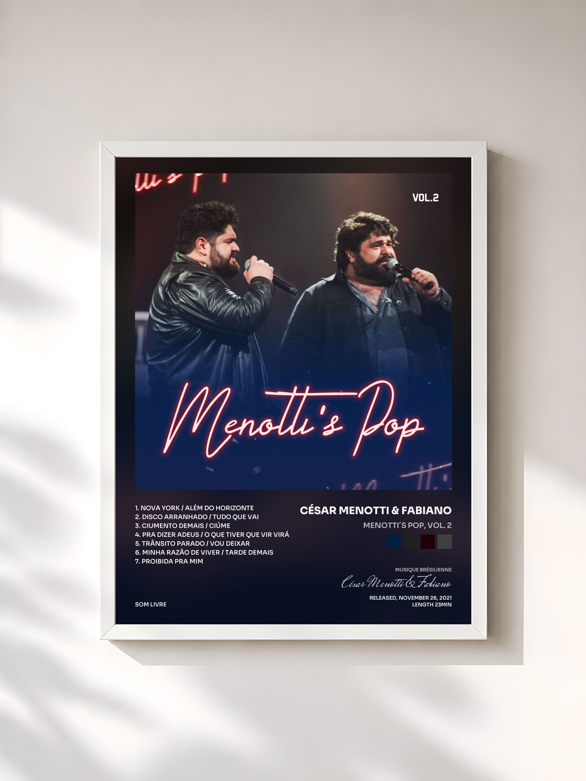#blanc Tableau de l'album Menotti´s Pop, Vol. 2 de César Menotti & Fabiano, cadre blanc, imprimé et encadré en France