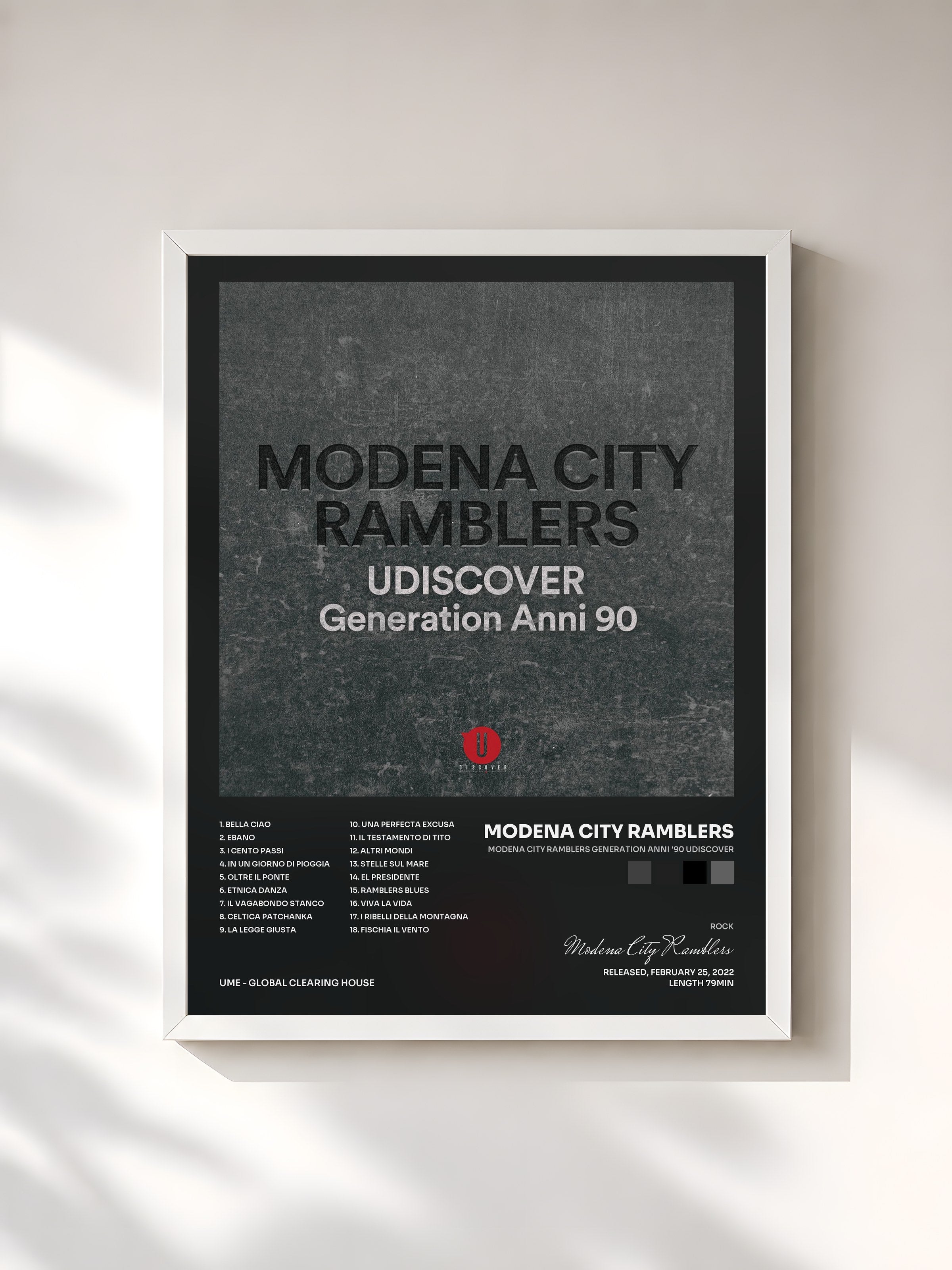 #blanc Tableau de l'album Modena City Ramblers Generation Anni '90 Udiscover de Modena City Ramblers, cadre blanc, imprimé et encadré en France