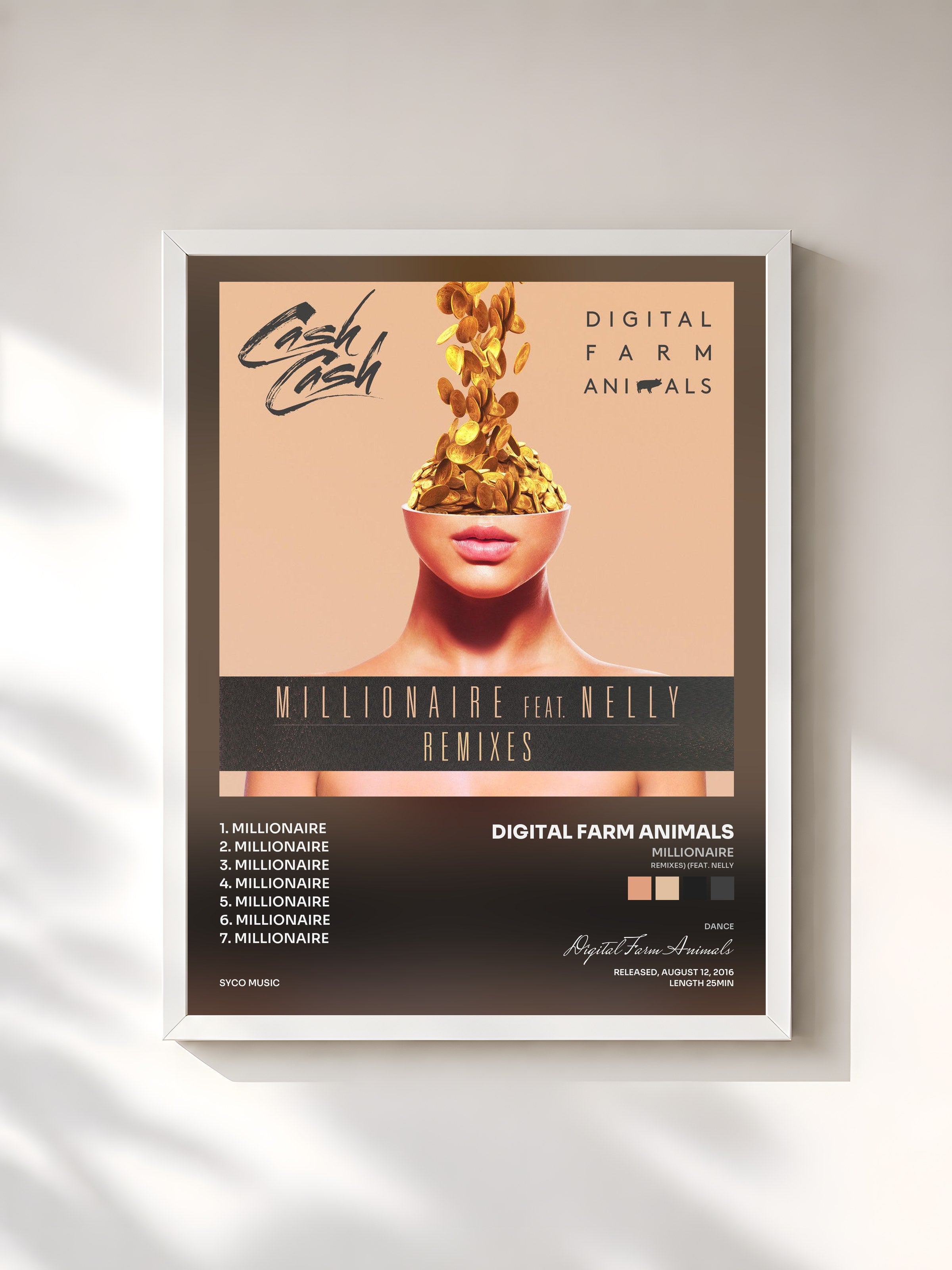 #blanc Tableau de l'album Millionaire (Remixes) (feat. Nelly) de Digital Farm Animals, cadre blanc, imprimé et encadré en France