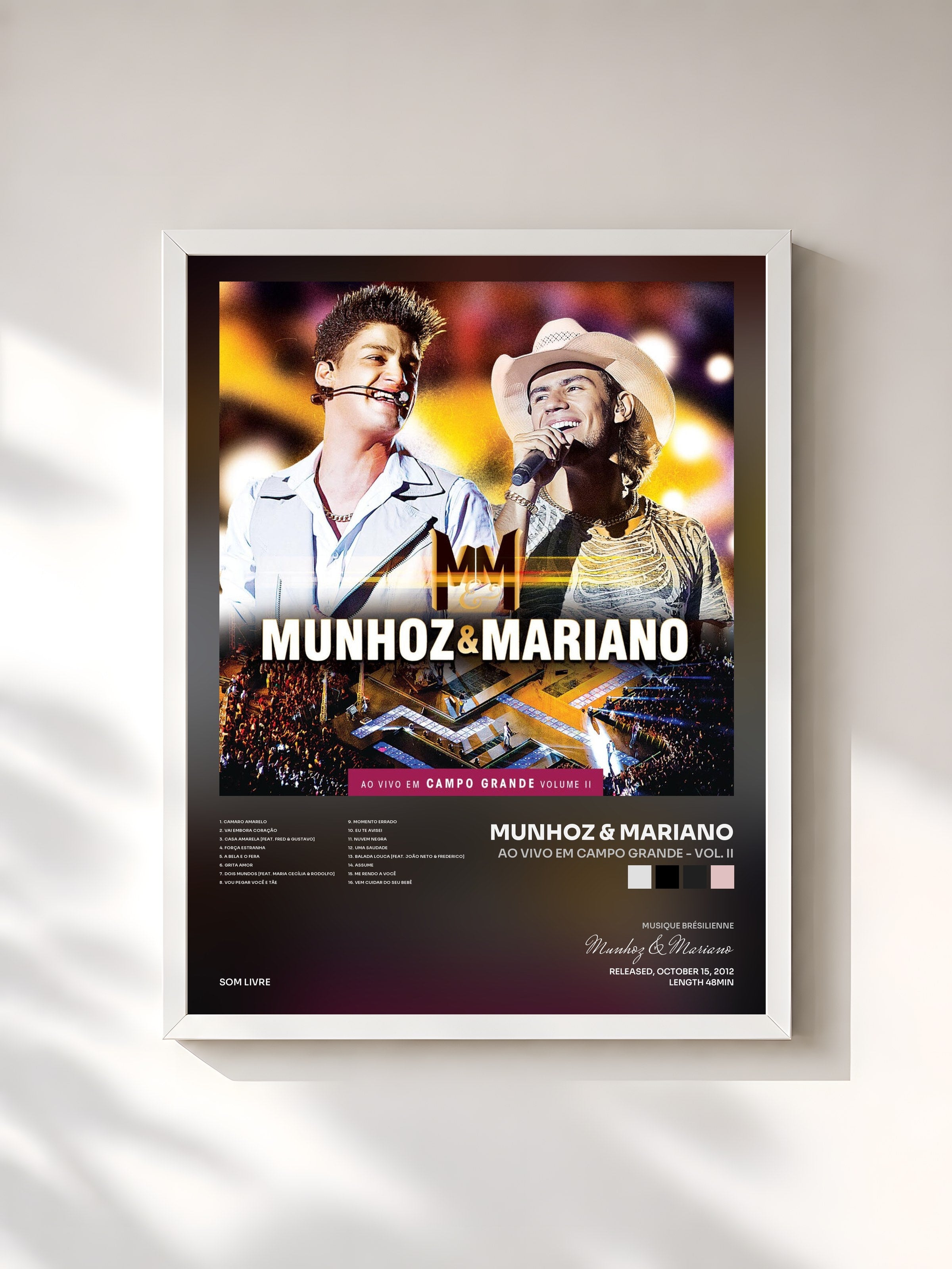 #blanc Tableau de l'album Ao Vivo Em Campo Grande - Vol. II de Munhoz & Mariano, cadre blanc, imprimé et encadré en France