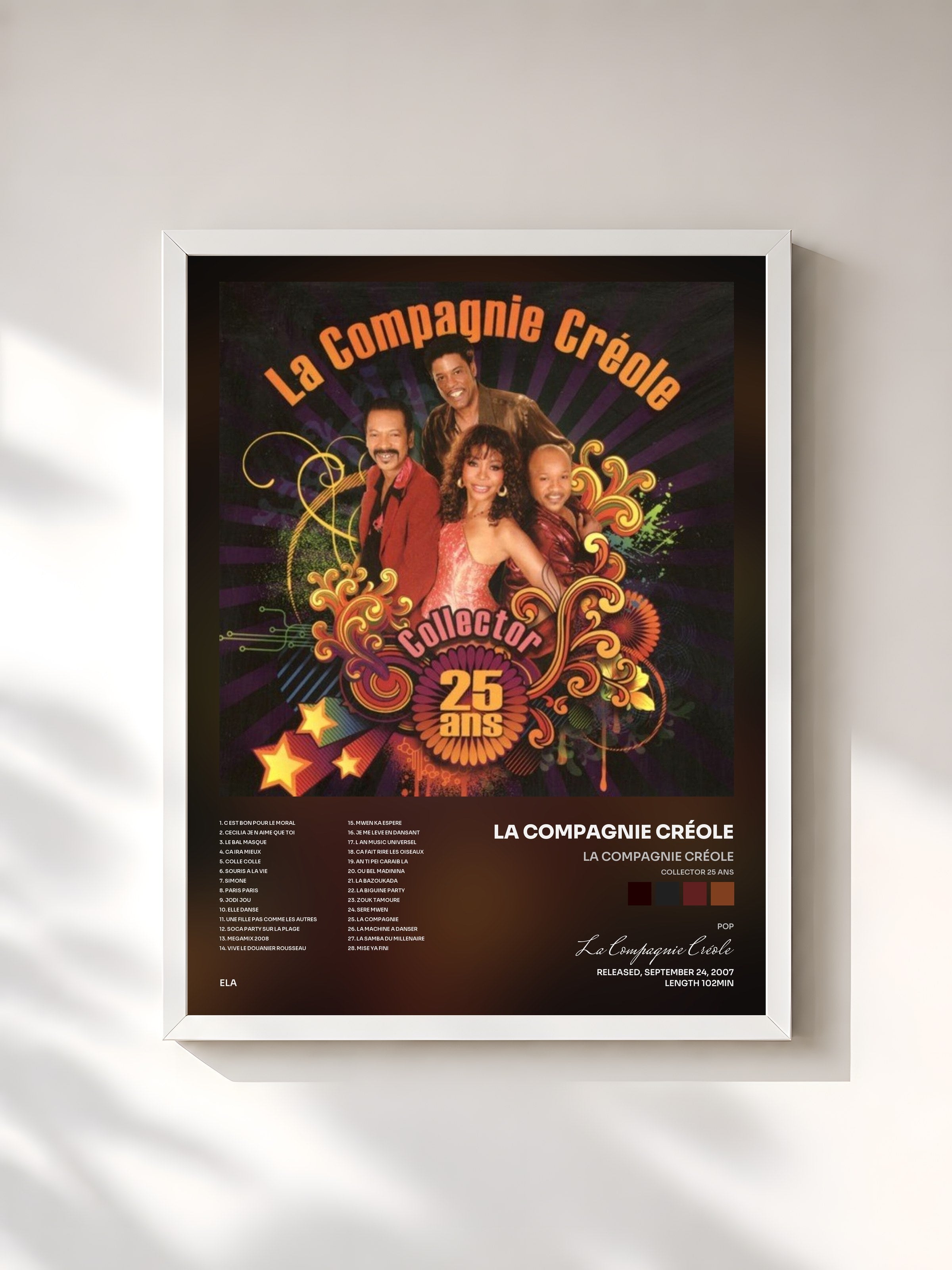 #blanc Tableau de l'album La Compagnie Créole (Collector 25 Ans) de La Compagnie Créole, cadre blanc, imprimé et encadré en France