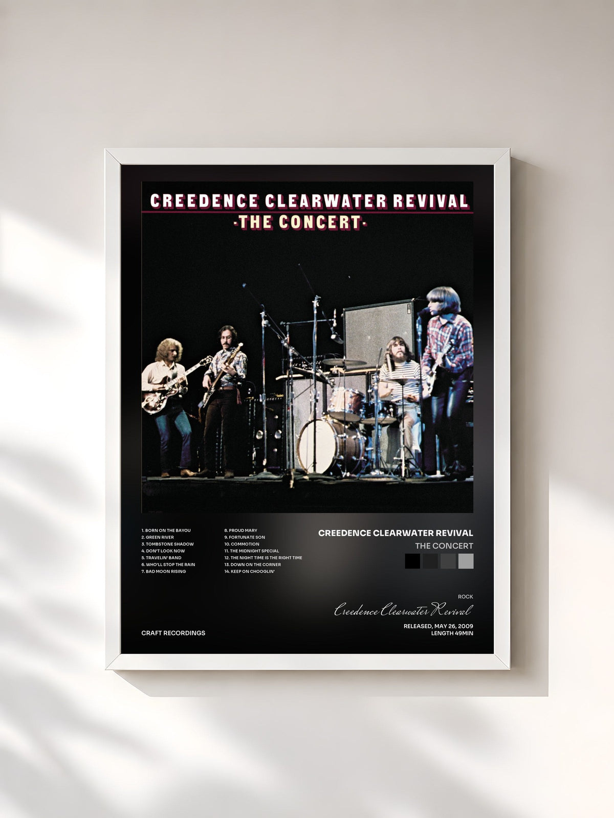 #blanc The Concert by Creedence Clearwater Revival as a framed art print, white frame, printed and framed in France