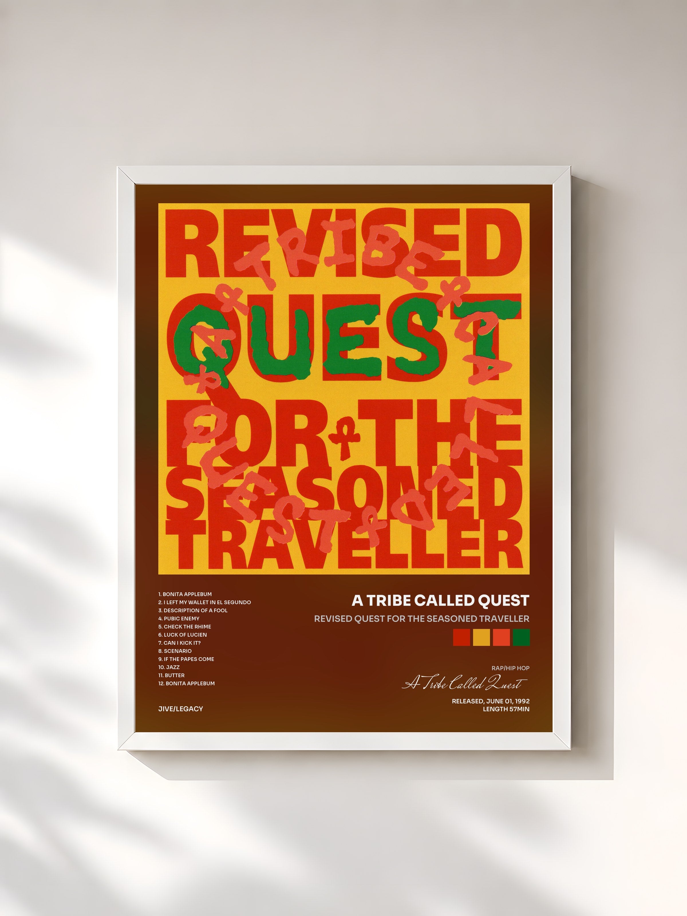 #blanc Tableau de l'album Revised Quest for the Seasoned Traveller de A Tribe Called Quest, cadre blanc, imprimé et encadré en France