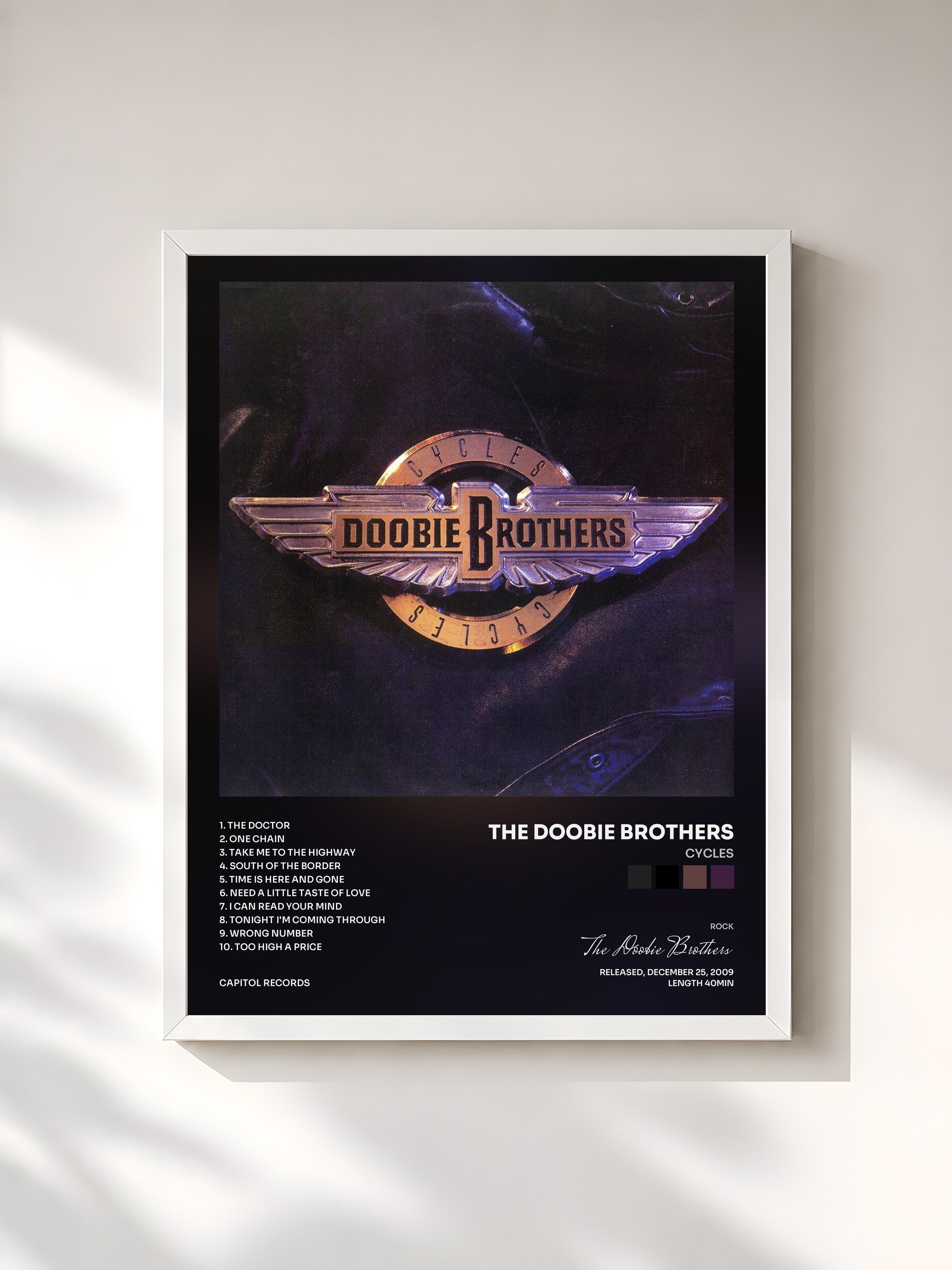 #blanc Tableau de l'album Cycles de The Doobie Brothers, cadre blanc, imprimé et encadré en France