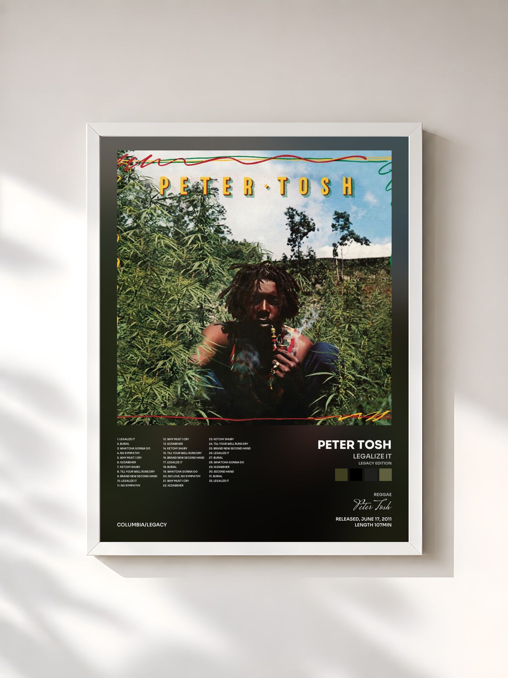 #blanc Tableau de l'album Legalize It (Legacy Edition) de Peter Tosh, cadre blanc, imprimé et encadré en France