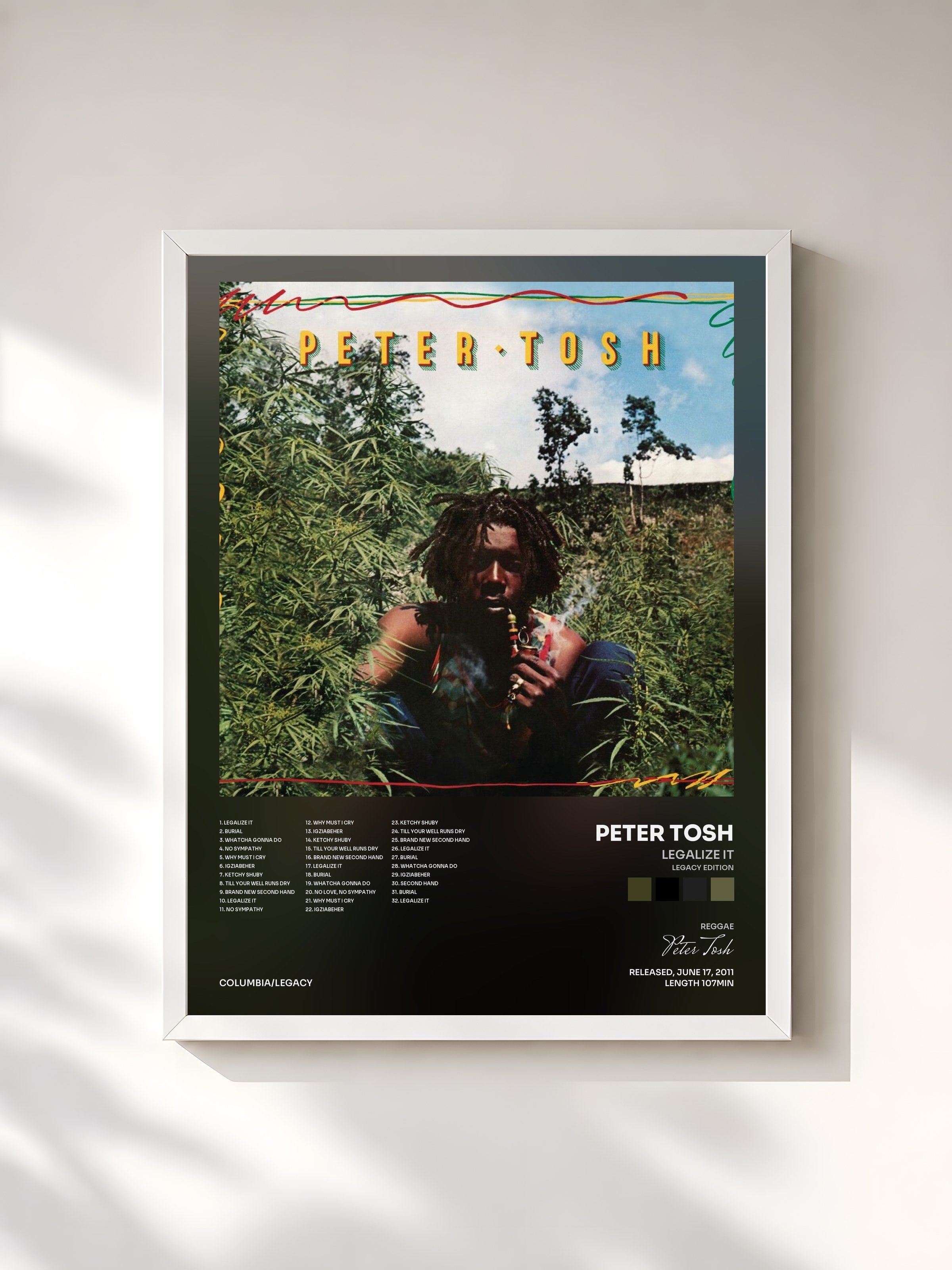 #blanc Tableau de l'album Legalize It (Legacy Edition) de Peter Tosh, cadre blanc, imprimé et encadré en France