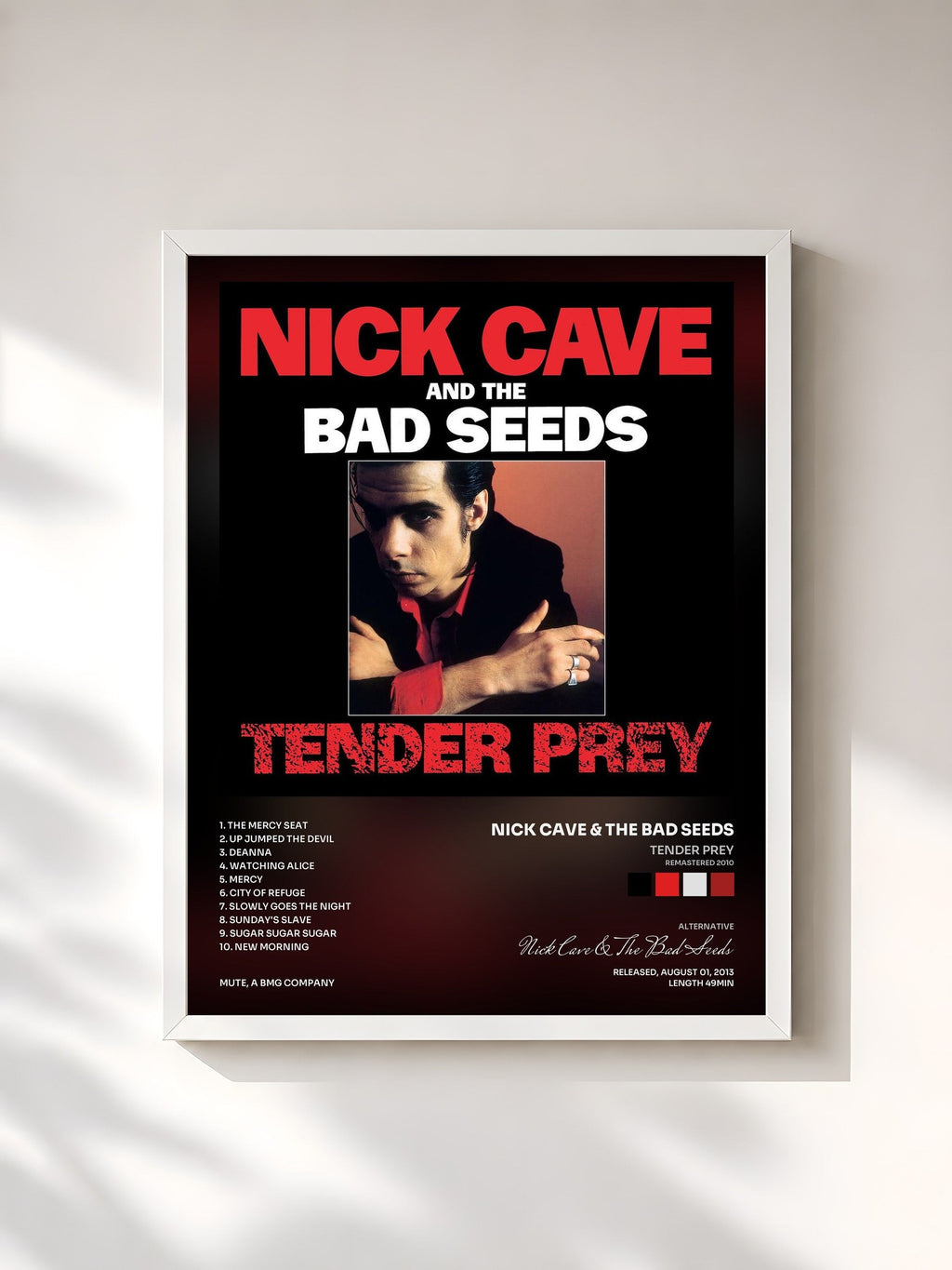 #blanc Tableau de l'album Tender Prey (Remastered 2010) de Nick Cave & The Bad Seeds, cadre blanc, imprimé et encadré en France