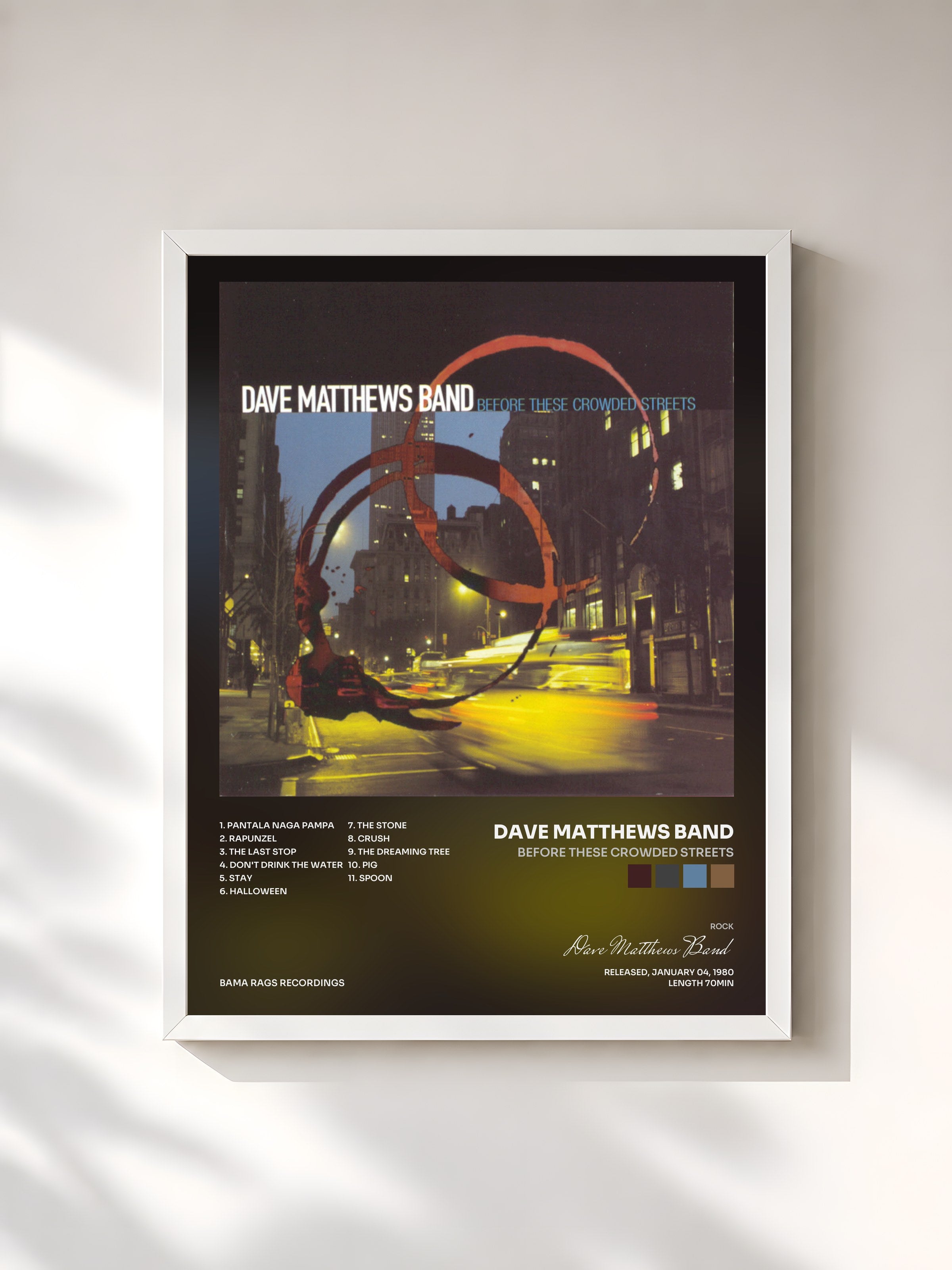 #blanc Tableau de l'album Before These Crowded Streets de Dave Matthews Band, cadre blanc, imprimé et encadré en France