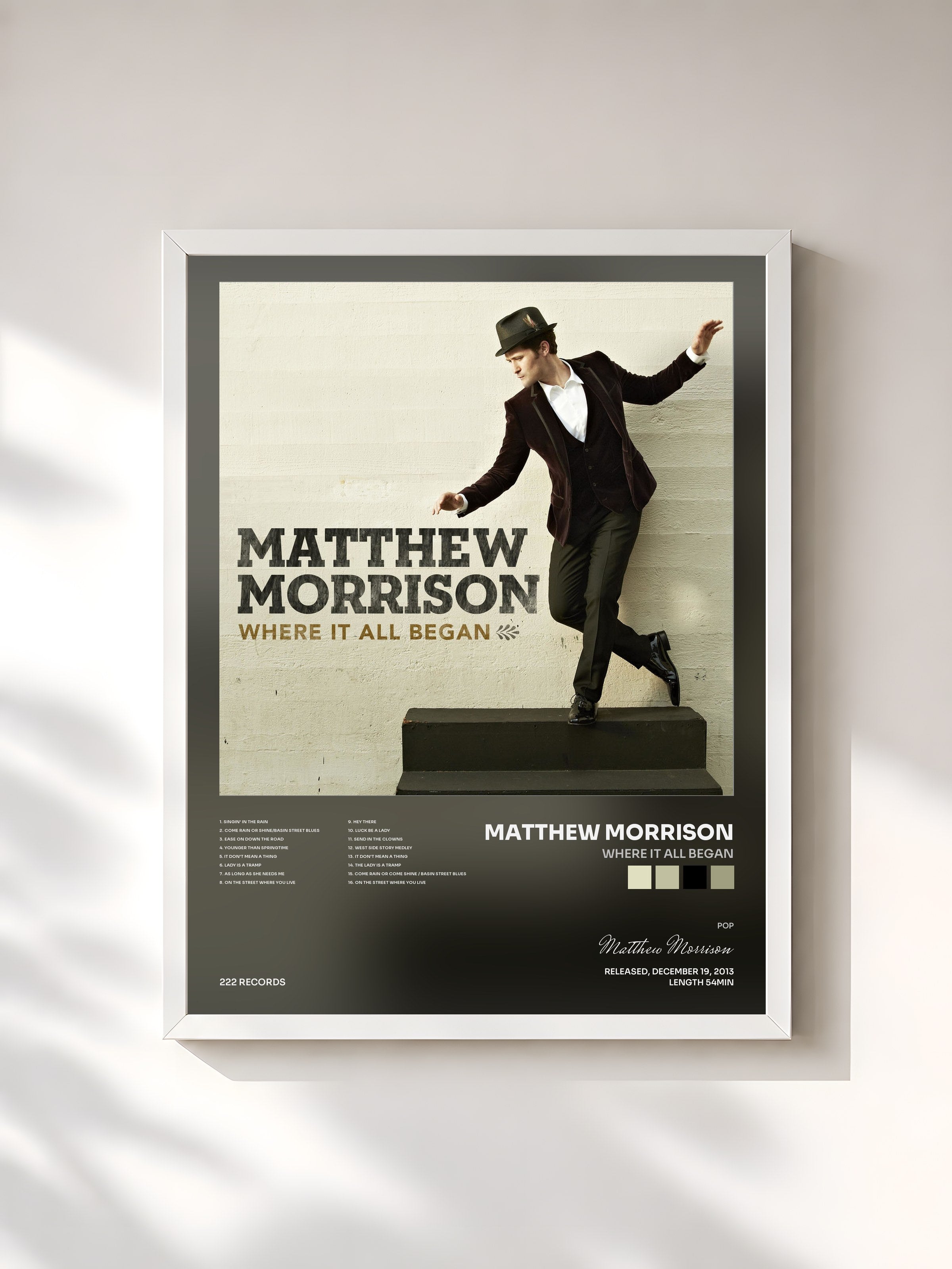 #blanc Tableau de l'album Where It All Began de Matthew Morrison, cadre blanc, imprimé et encadré en France