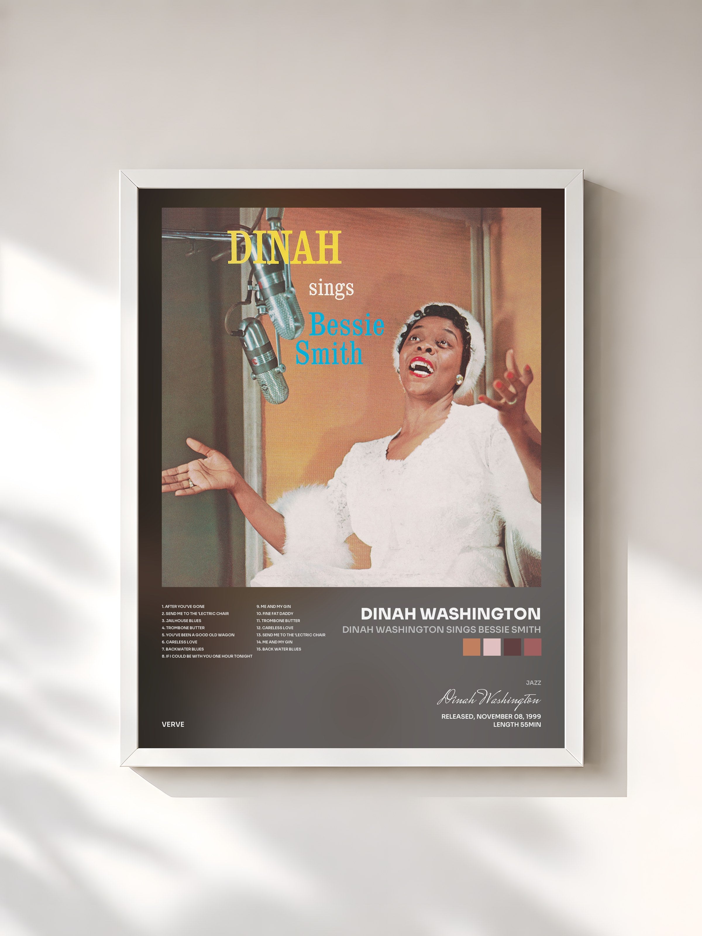 #blanc Tableau de l'album Dinah Washington Sings Bessie Smith de Dinah Washington, cadre blanc, imprimé et encadré en France