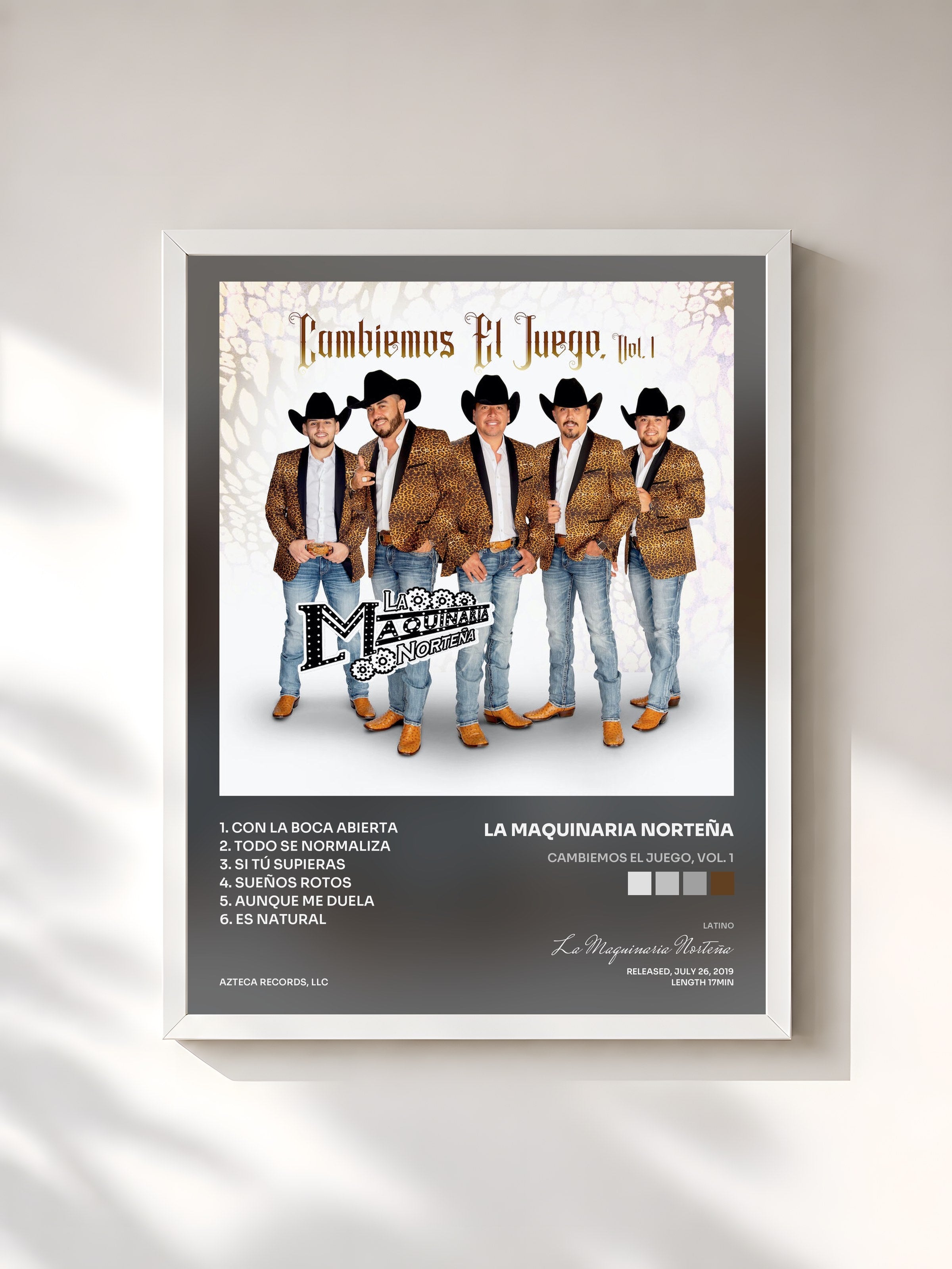 #blanc Tableau de l'album Cambiemos el Juego, Vol. 1 de La Maquinaria Norteña, cadre blanc, imprimé et encadré en France
