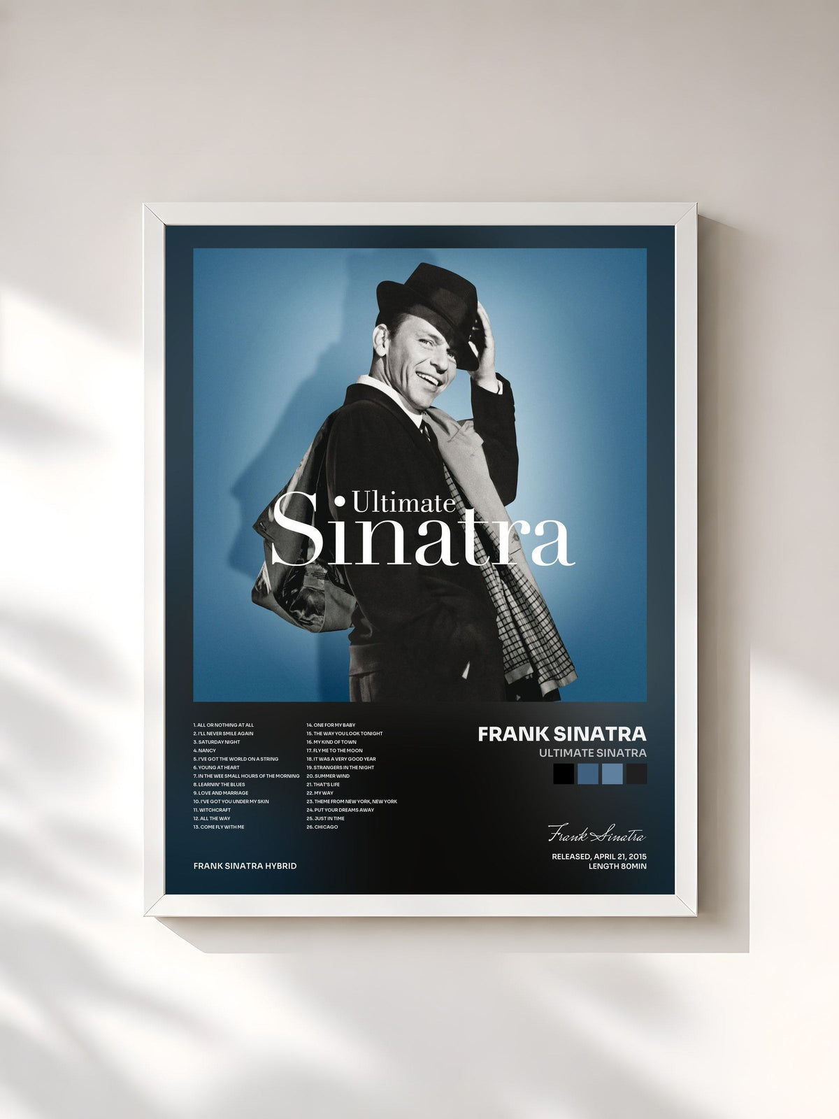 #blanc Tableau de l'album Ultimate Sinatra de Frank Sinatra, cadre blanc, imprimé et encadré en France