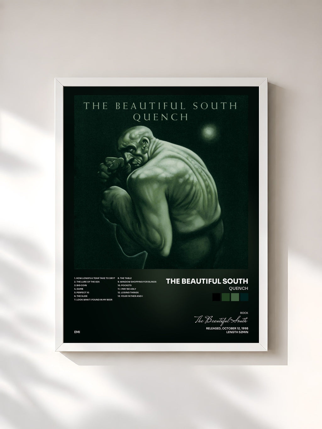 #blanc Quench by The Beautiful South as a framed art print, white frame, printed and framed in France