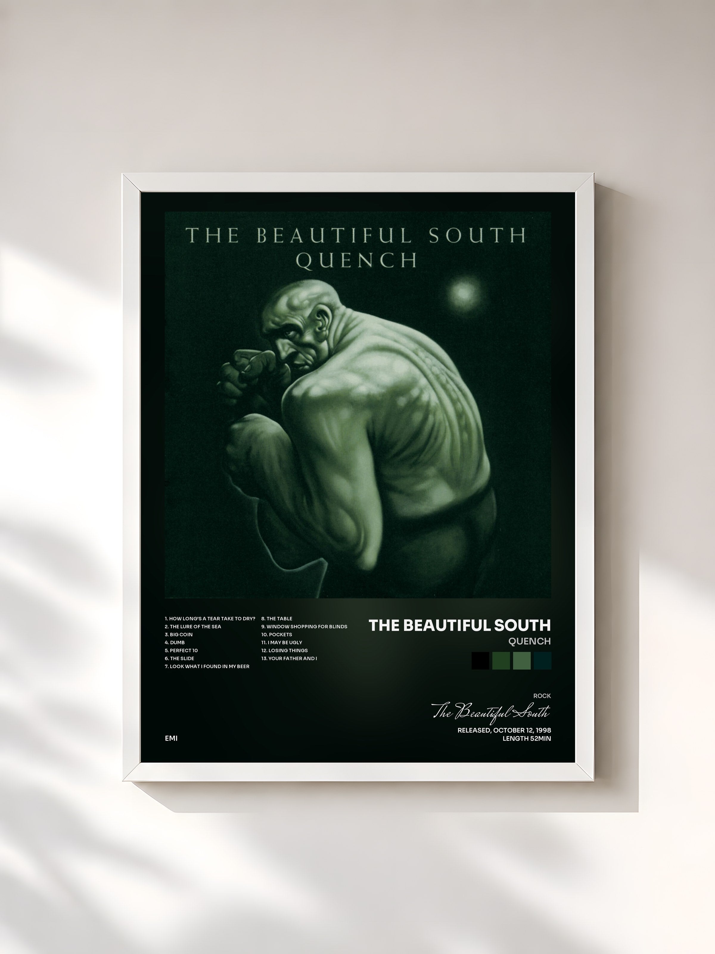 #blanc Tableau de l'album Quench de The Beautiful South, cadre blanc, imprimé et encadré en France