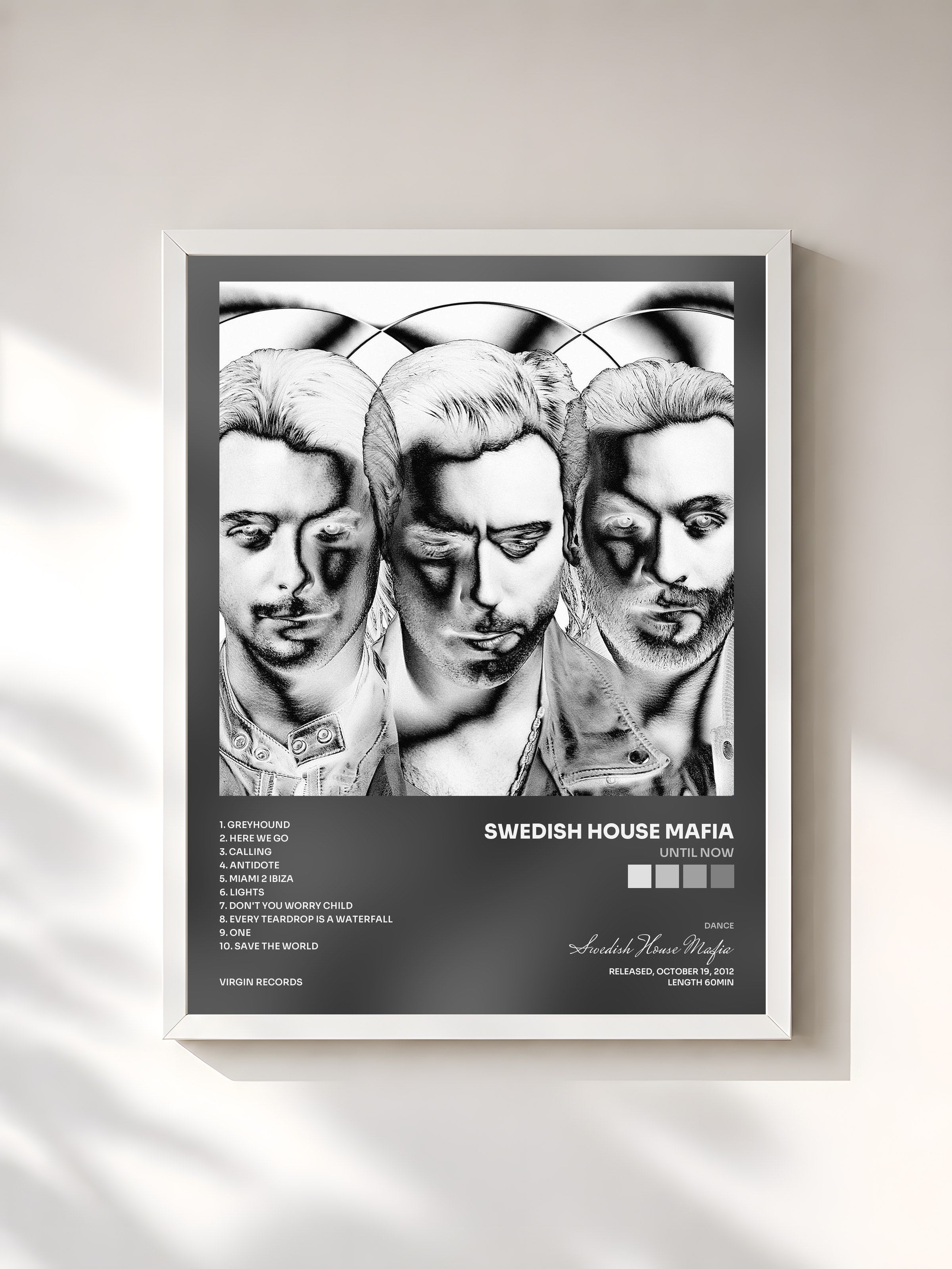 #blanc Until Now by Swedish House Mafia as a framed art print, white frame, printed and framed in France