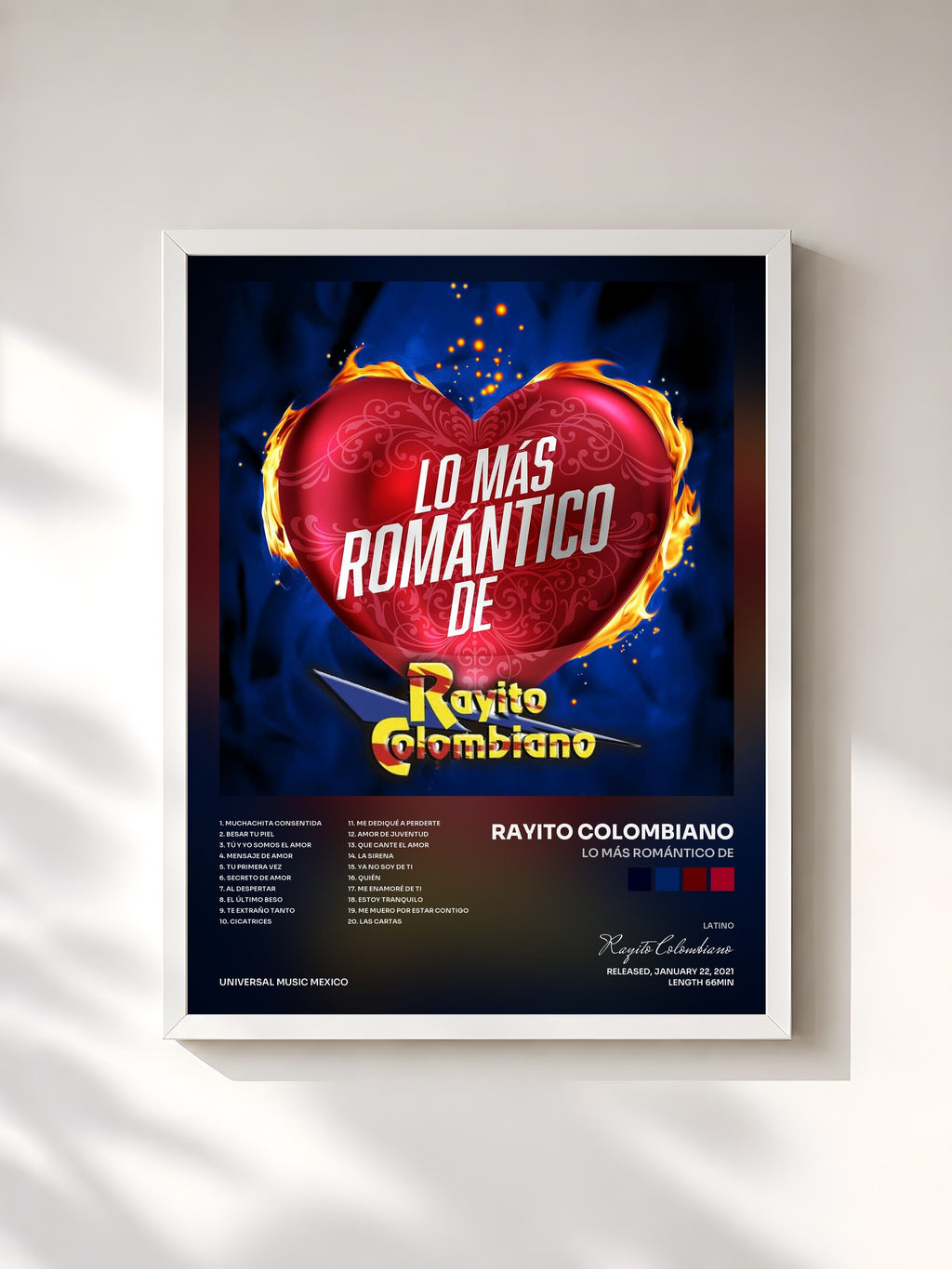 #blanc Lo Más Romántico De by Rayito Colombiano as a framed art print, white frame, printed and framed in France