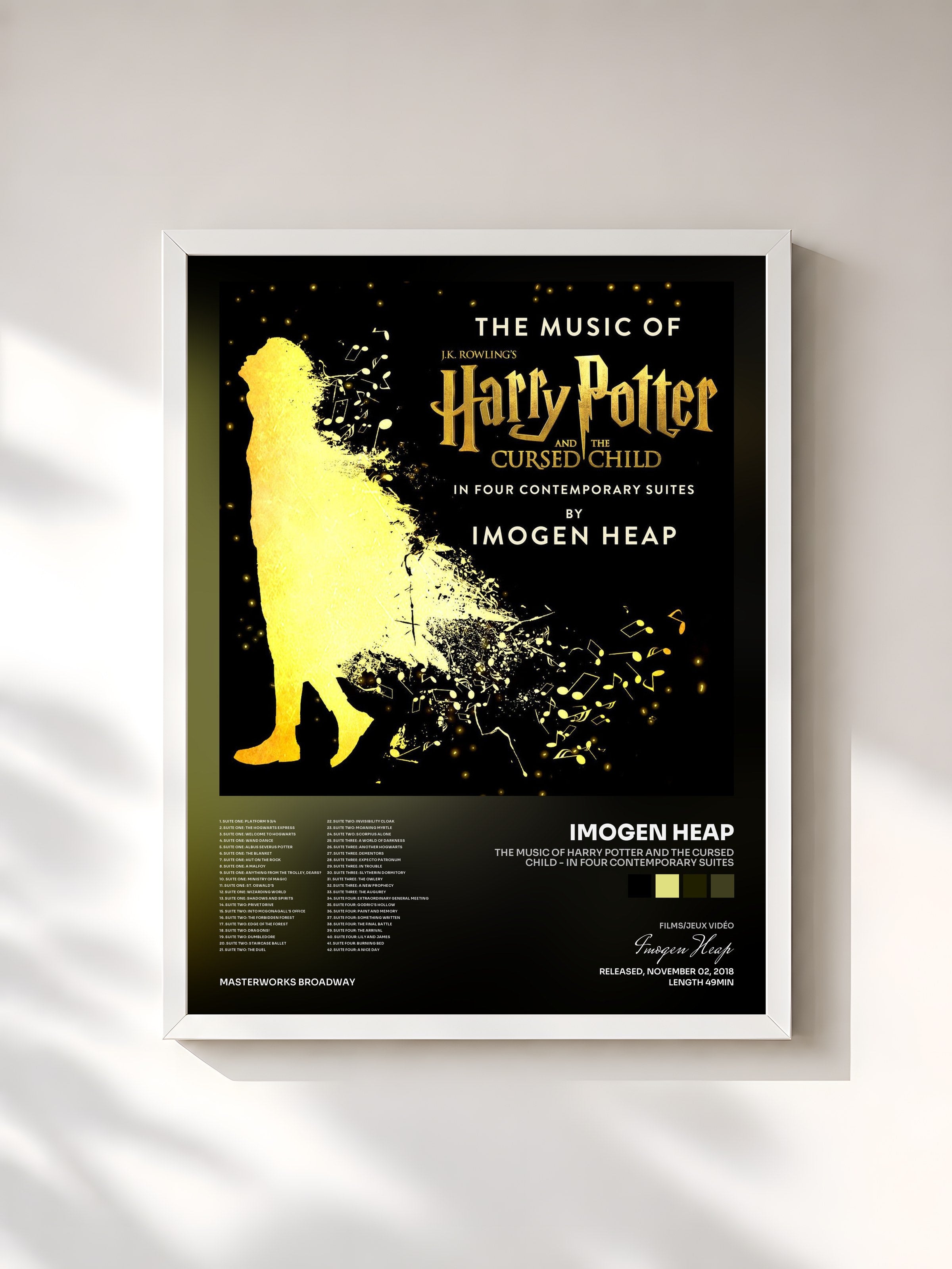 #blanc Tableau de l'album The Music of Harry Potter and the Cursed Child - In Four Contemporary Suites de Imogen Heap, cadre blanc, imprimé et encadré en France