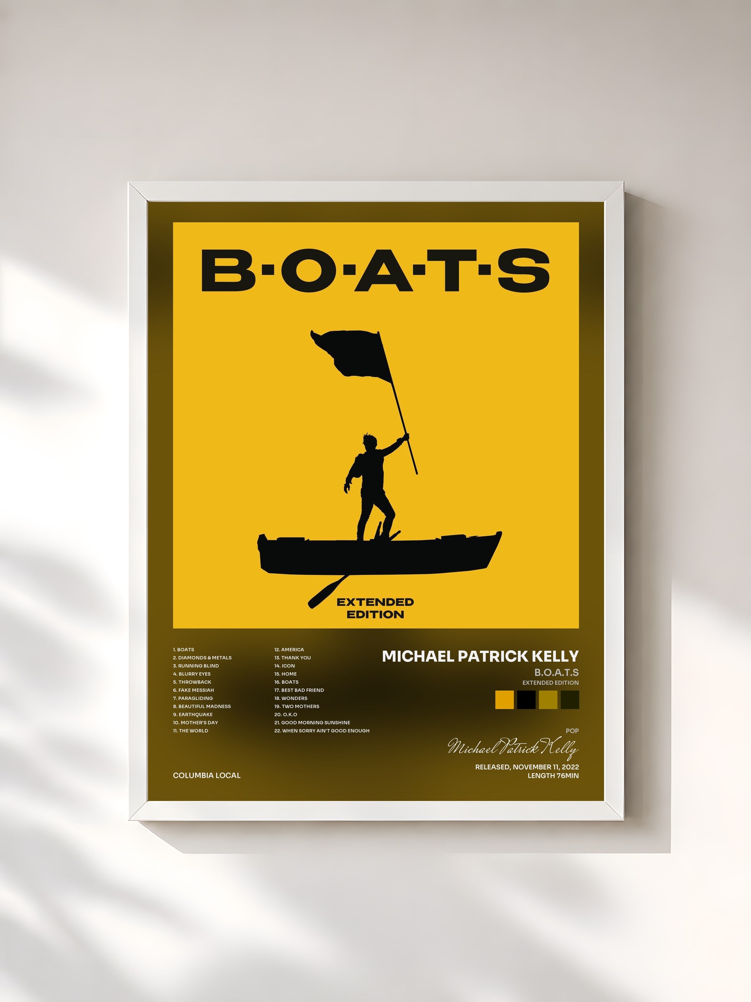 #blanc Tableau de l'album B.O.A.T.S (Extended Edition) de Michael Patrick Kelly, cadre blanc, imprimé et encadré en France