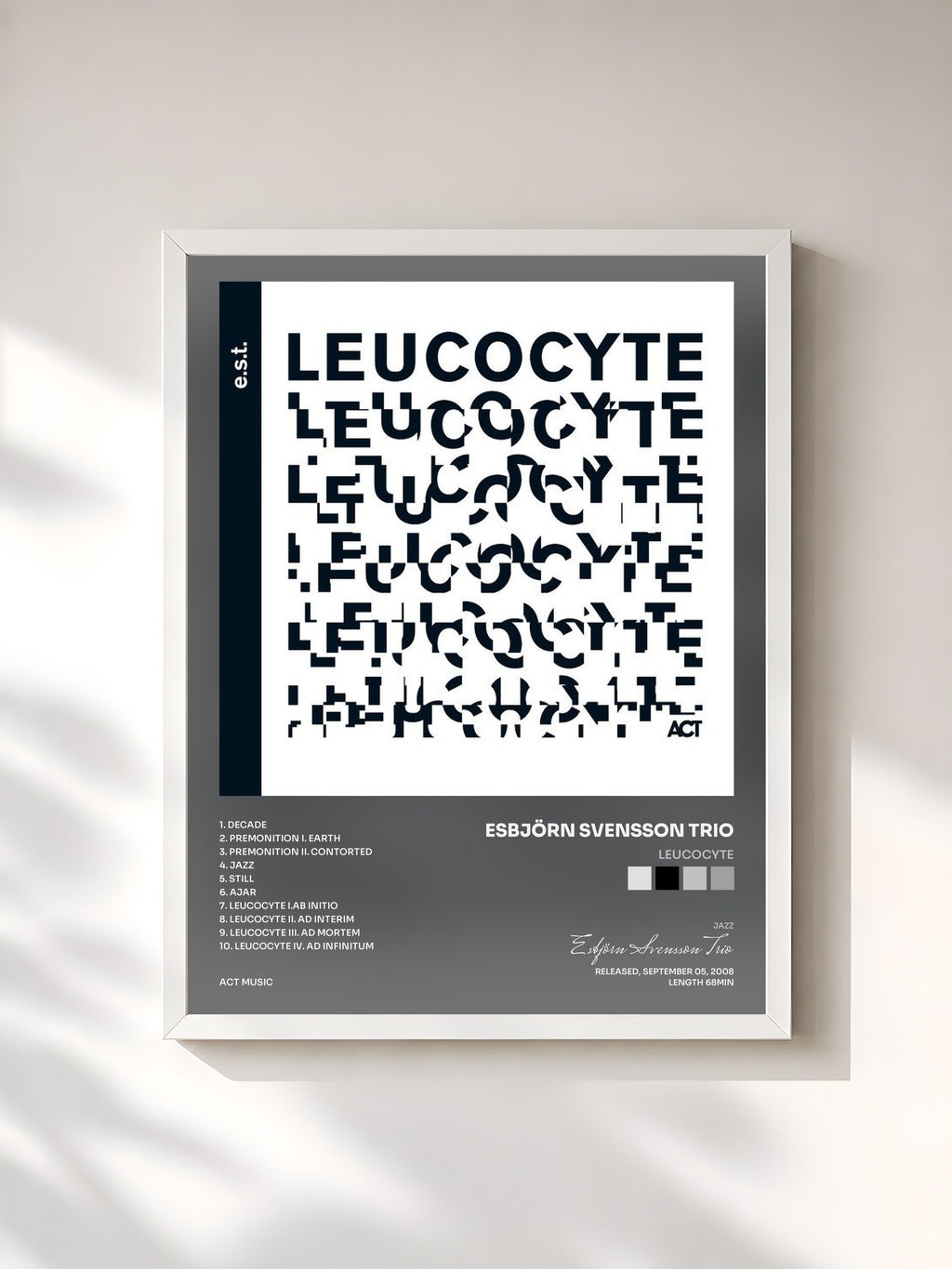 #blanc Tableau de l'album Leucocyte de Esbjörn Svensson Trio, cadre blanc, imprimé et encadré en France