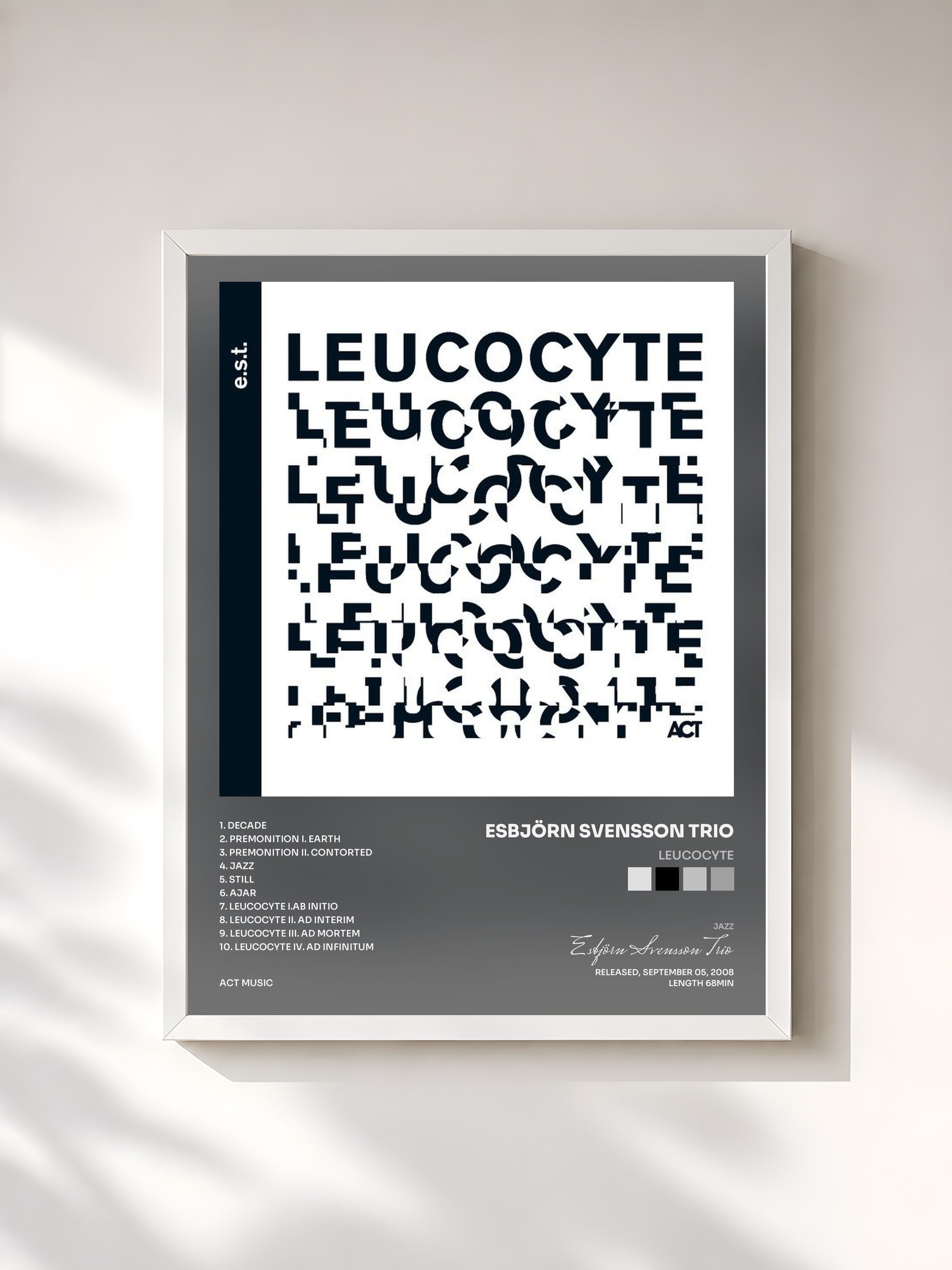 #blanc Tableau de l'album Leucocyte de Esbjörn Svensson Trio, cadre blanc, imprimé et encadré en France