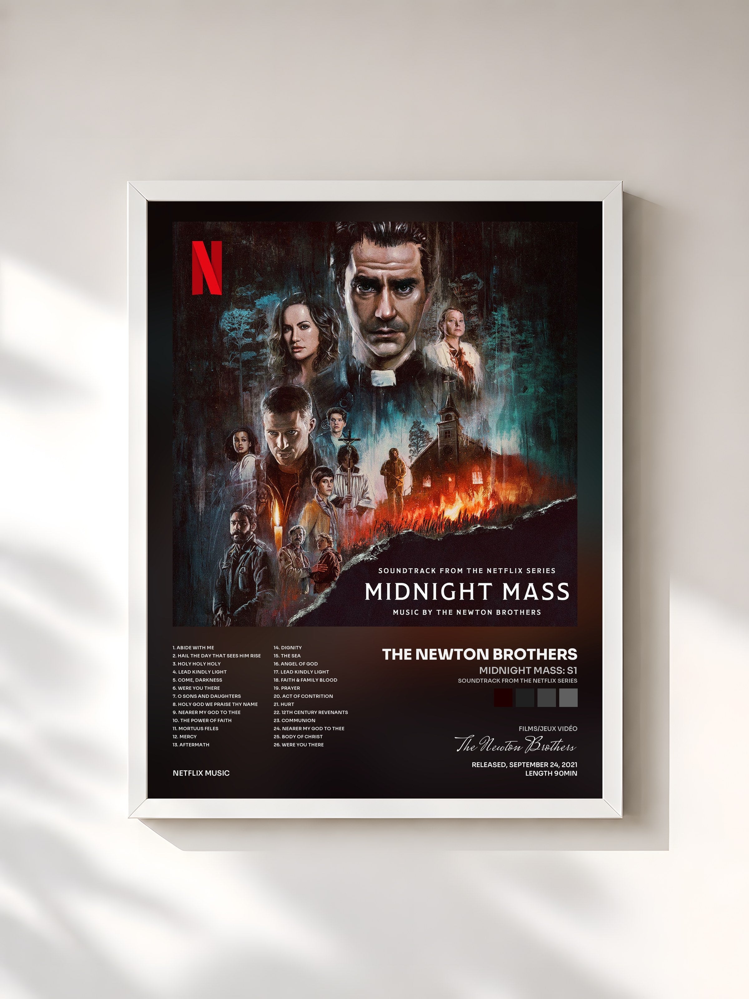 #blanc Tableau de l'album Midnight Mass: S1 (Soundtrack from the Netflix Series) de The Newton Brothers, cadre blanc, imprimé et encadré en France