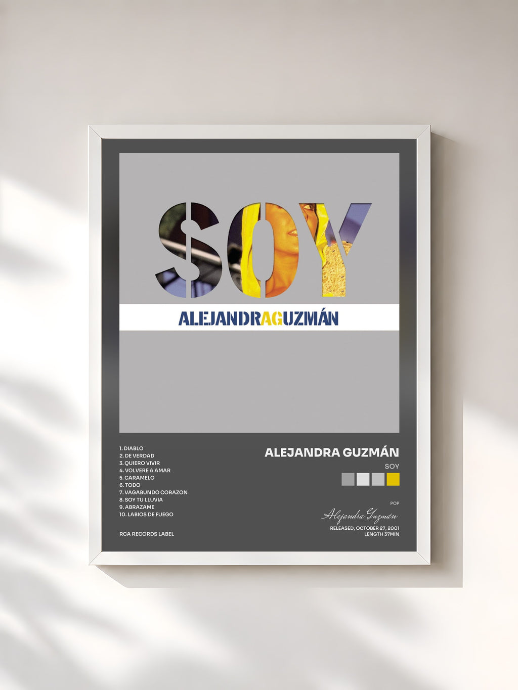 #blanc Tableau de l'album Soy de Alejandra Guzmán, cadre blanc, imprimé et encadré en France
