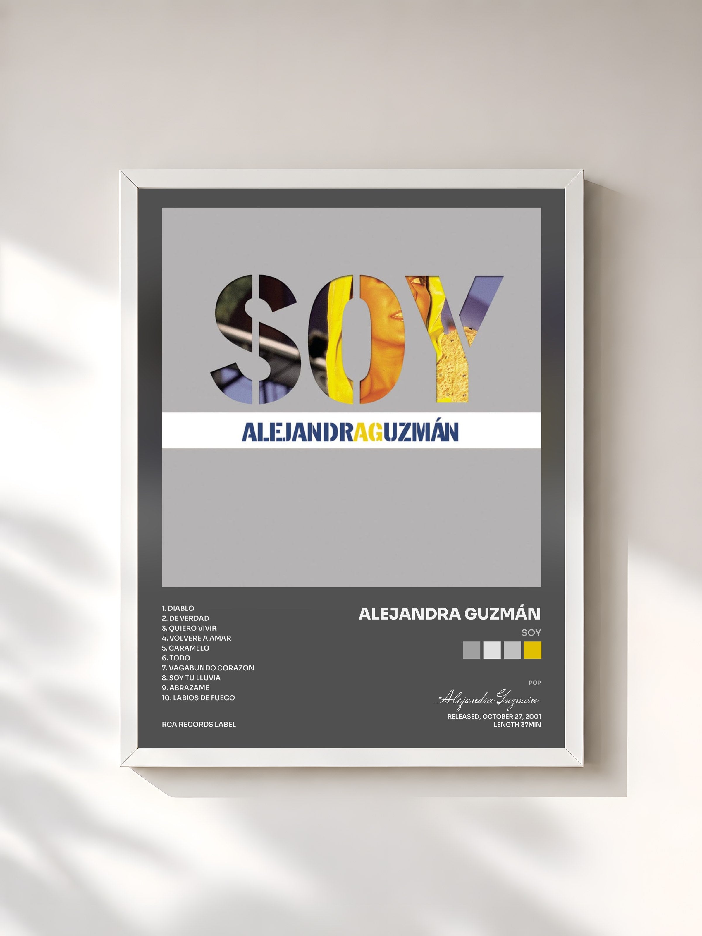 #blanc Tableau de l'album Soy de Alejandra Guzmán, cadre blanc, imprimé et encadré en France