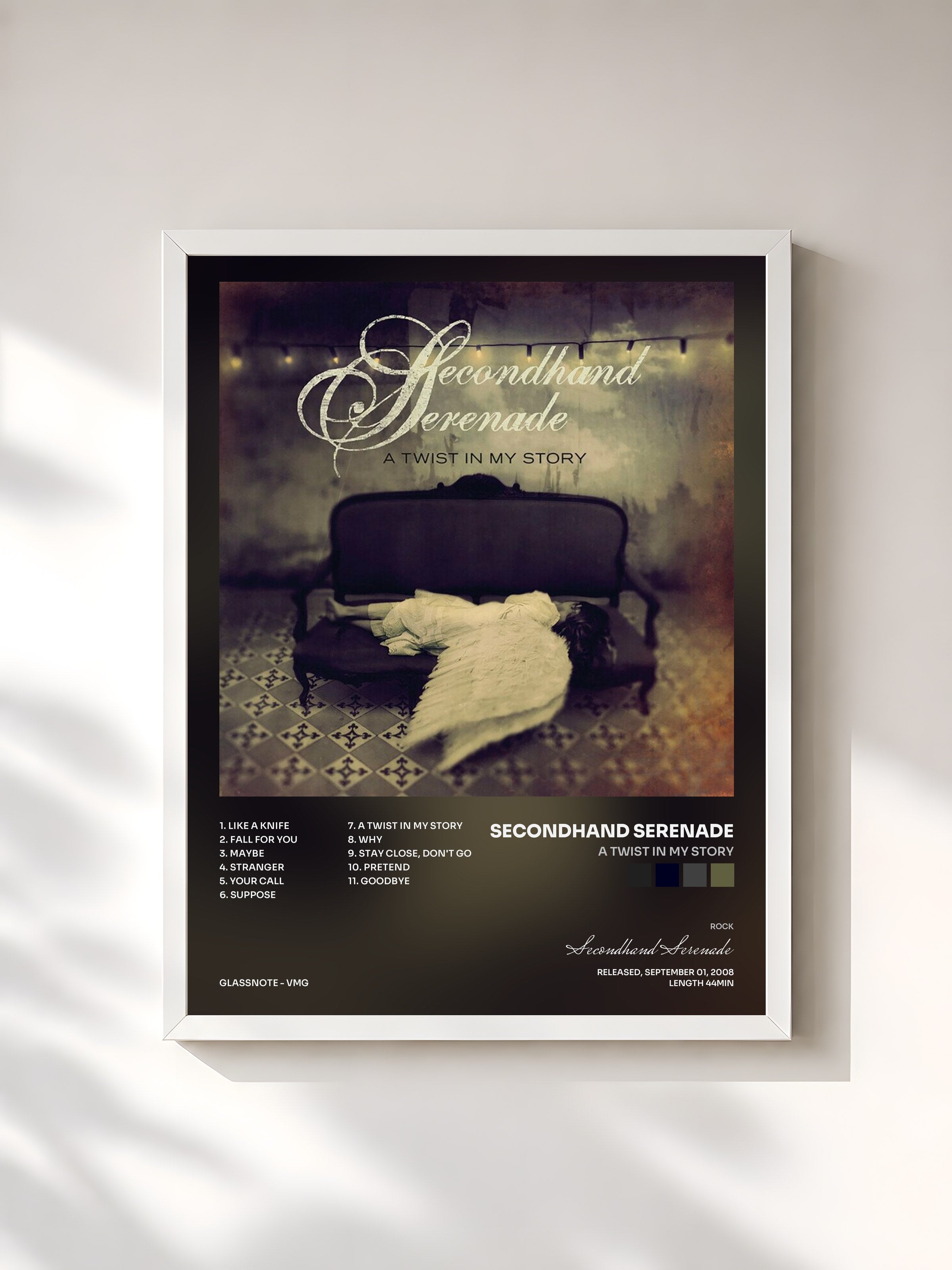 #blanc Tableau de l'album A Twist In My Story de Secondhand Serenade, cadre blanc, imprimé et encadré en France