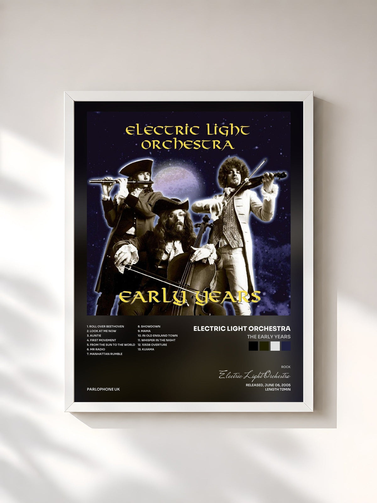 #blanc Tableau de l'album The Early Years de Electric Light Orchestra, cadre blanc, imprimé et encadré en France